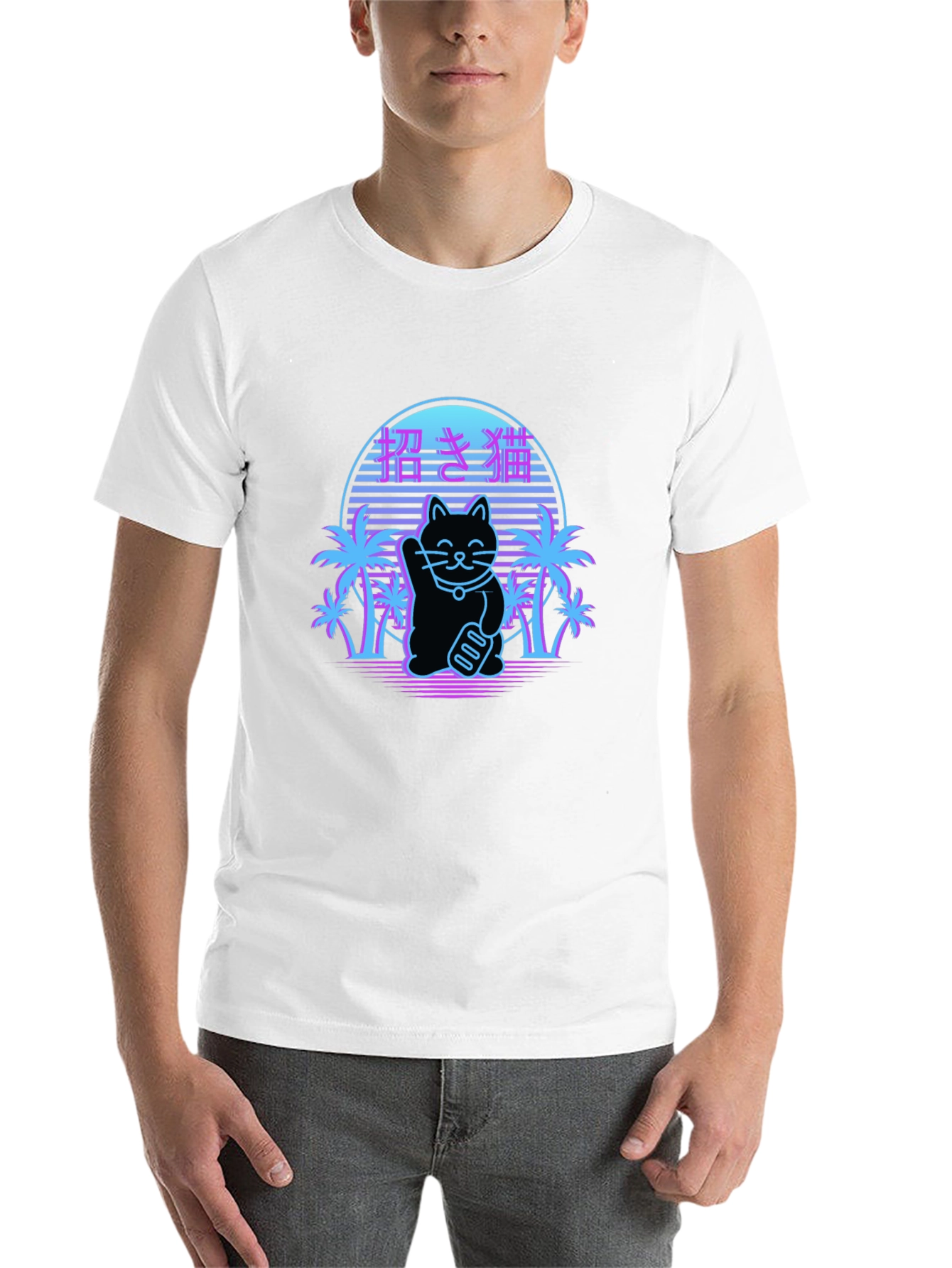 Black Lucky Cat Retro T-Shirt view 14