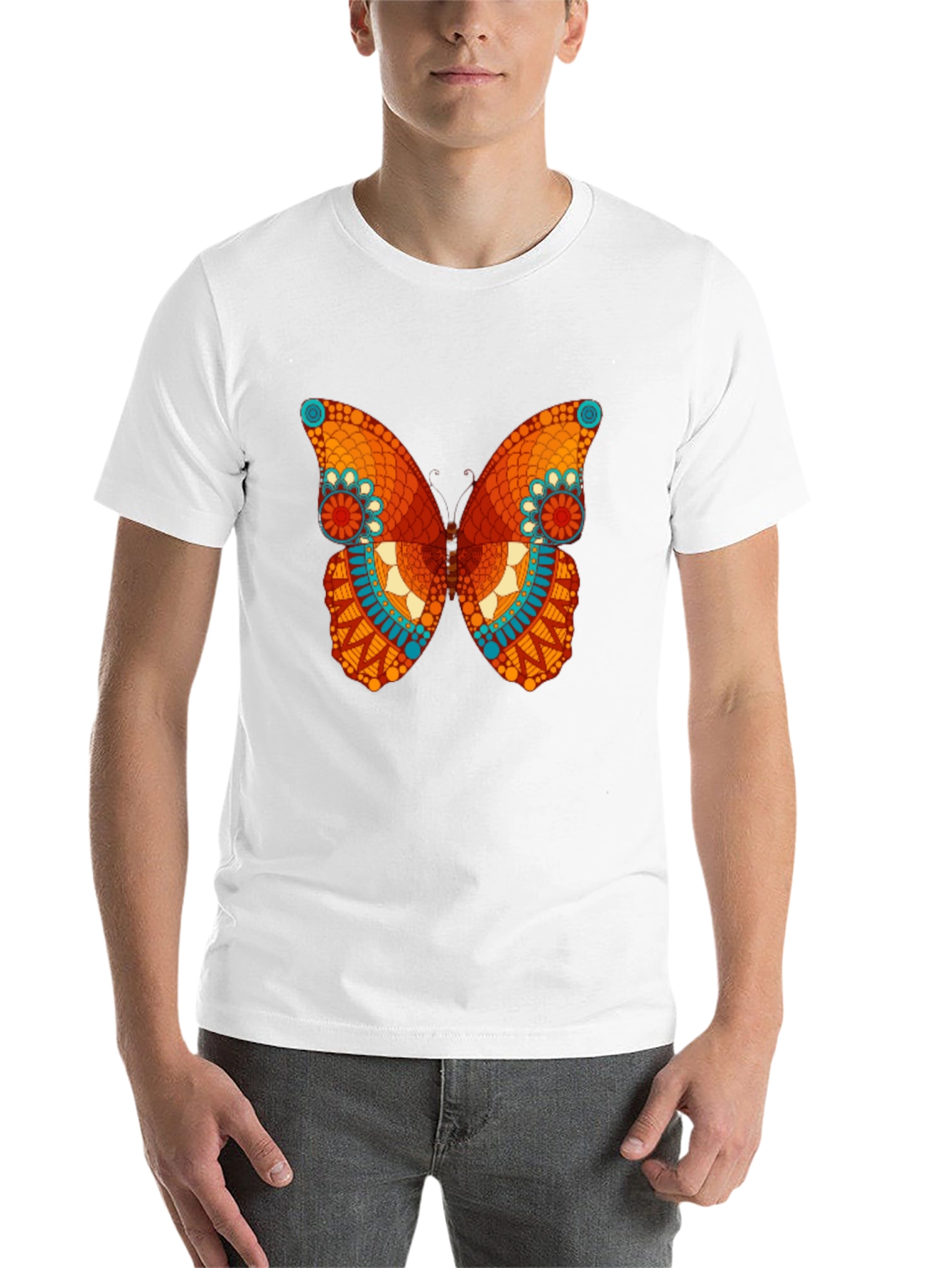 Butterfly Mandala Graphic Tee - Stylish Men's Black T-Shirt - 14