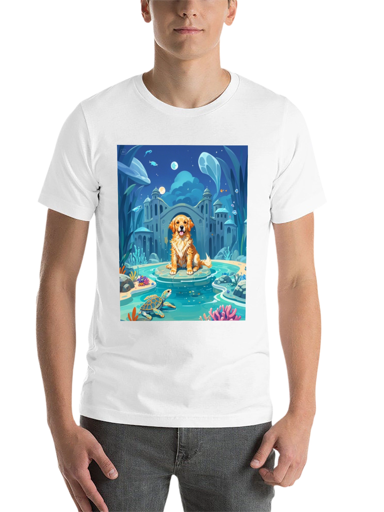 Black Underwater Dog Cartoon Graphic Tee view 14
