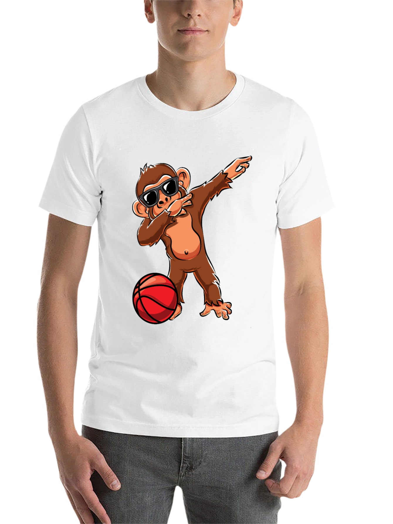 Black Monkey Dabbing with Basketball Graphic Tee view 14