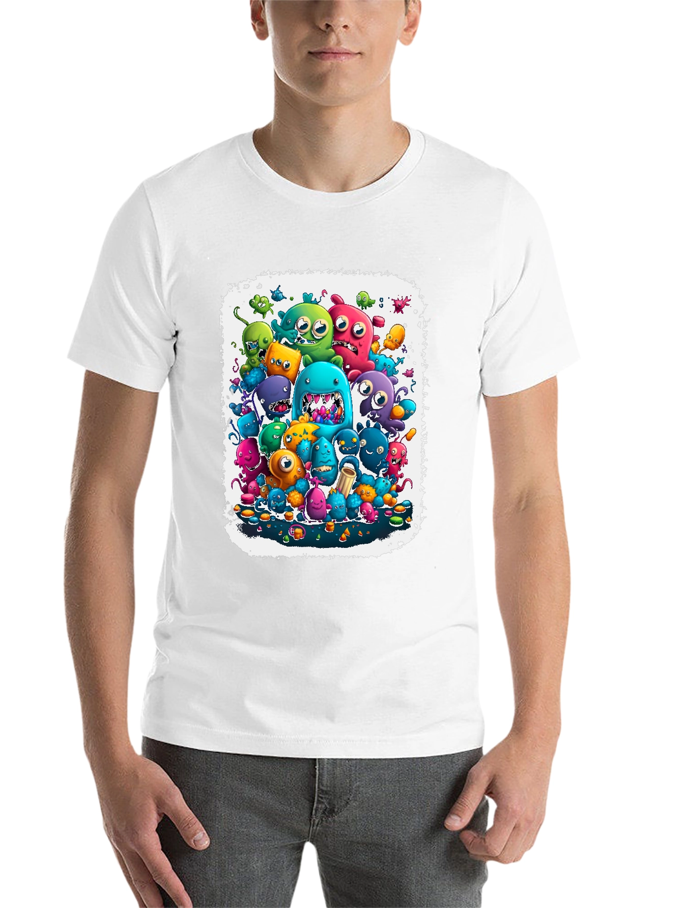 Black Monster Mash Tee: Colorful Cartoon Graphic Print view 14
