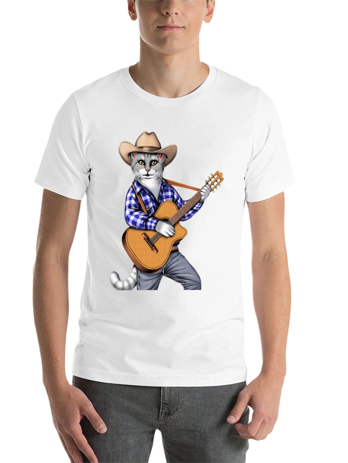 Black Cool Cat Guitarist Graphic Tee view 14