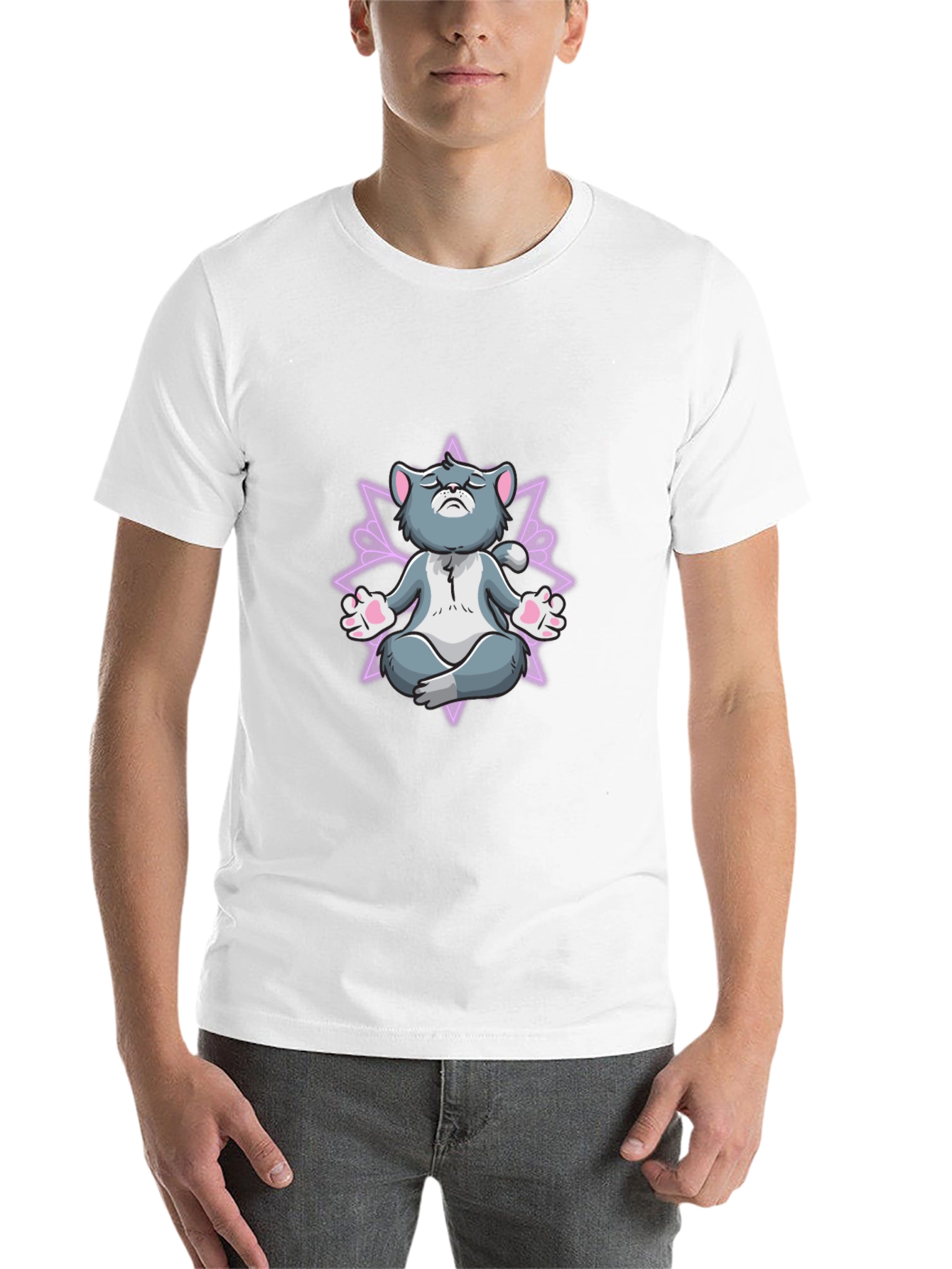 Black Zen Cat T-Shirt - Meditating Feline view 14