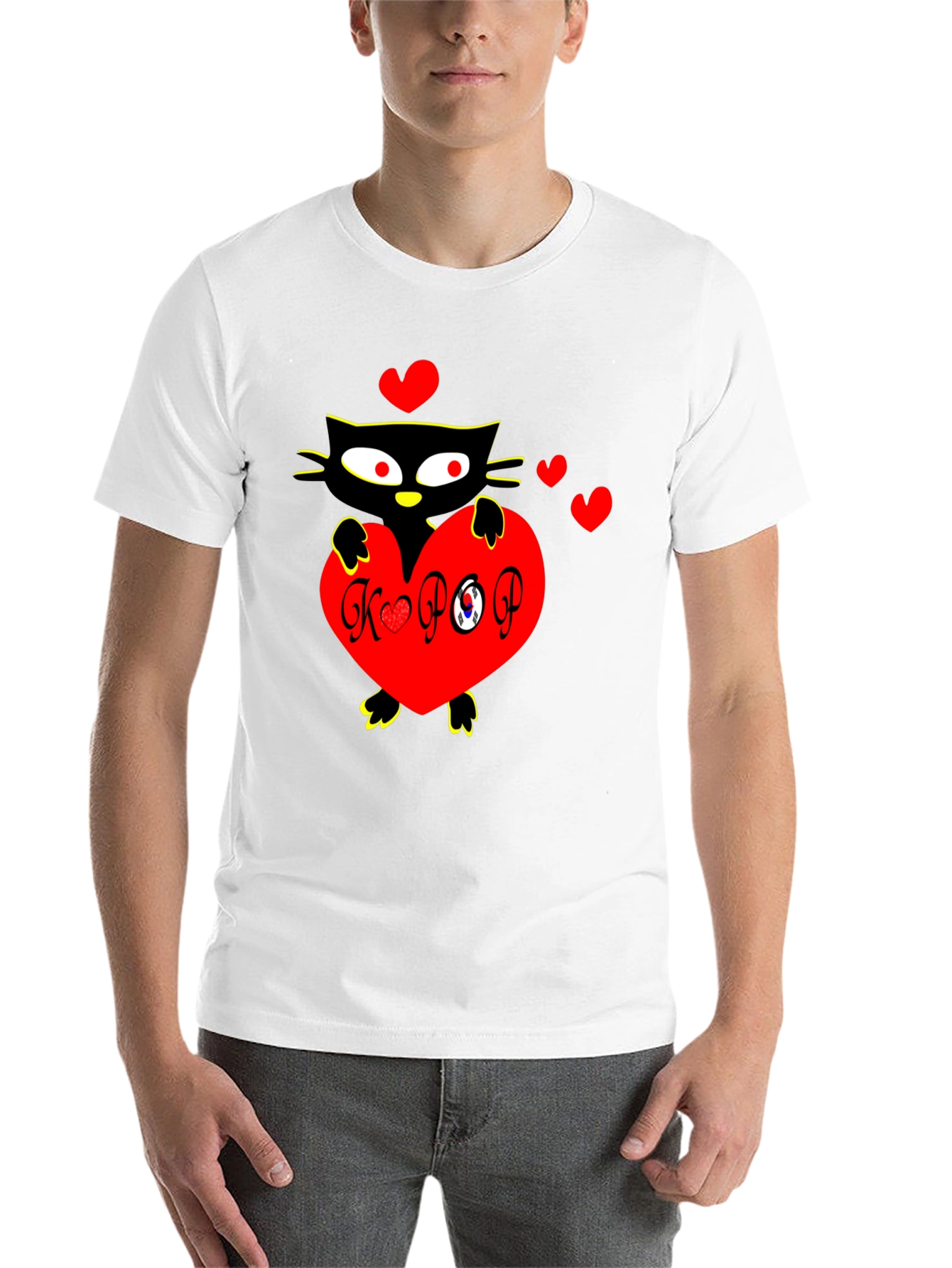 Black K-POP Cat Heart Graphic Tee view 14