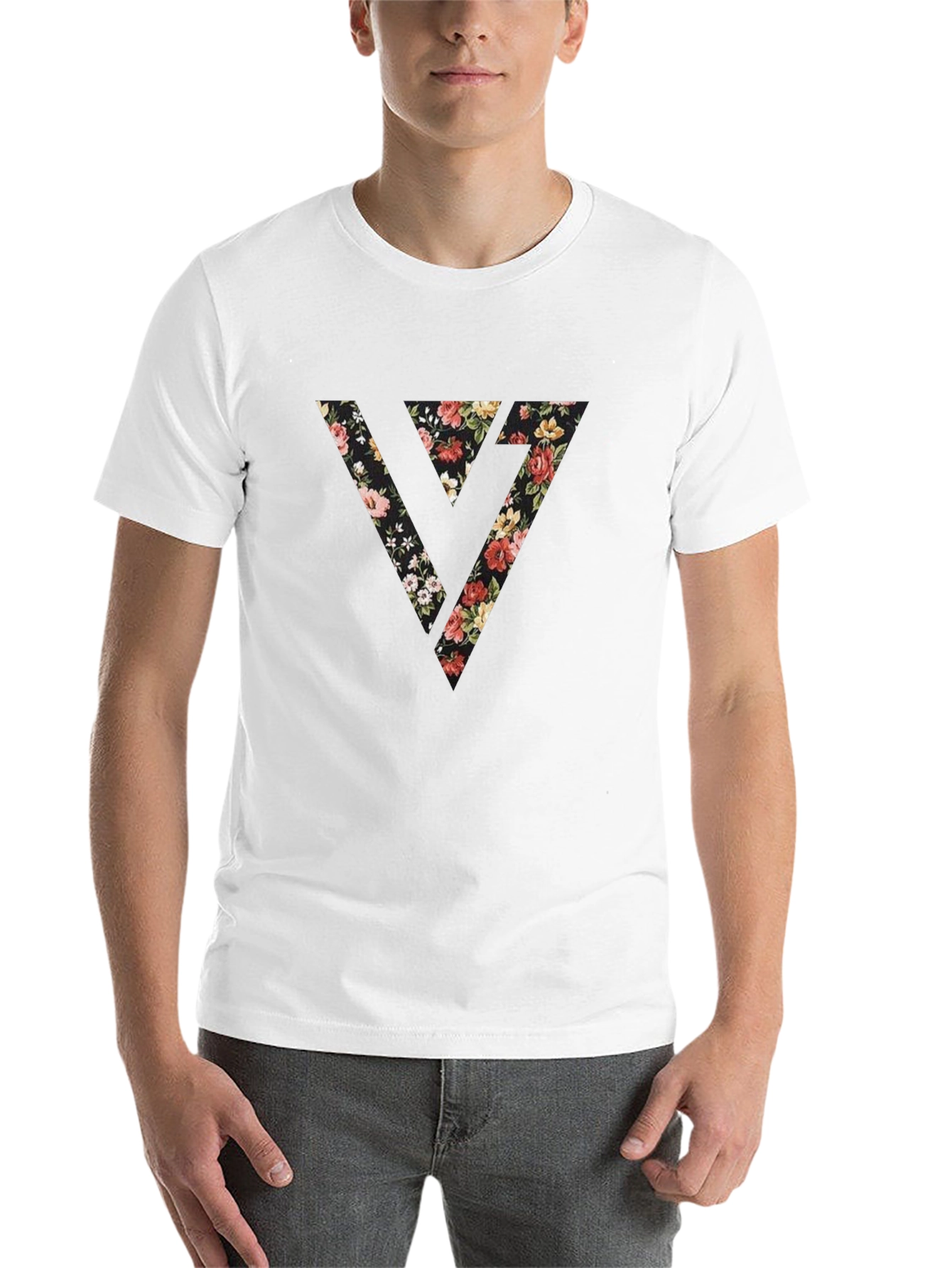 Black Floral Triangle Graphic Black Tee view 14
