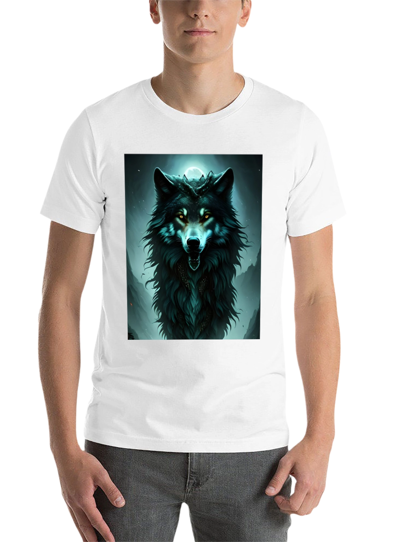 Black Mystic Wolf Graphic Tee - Black Cotton Comfort view 14