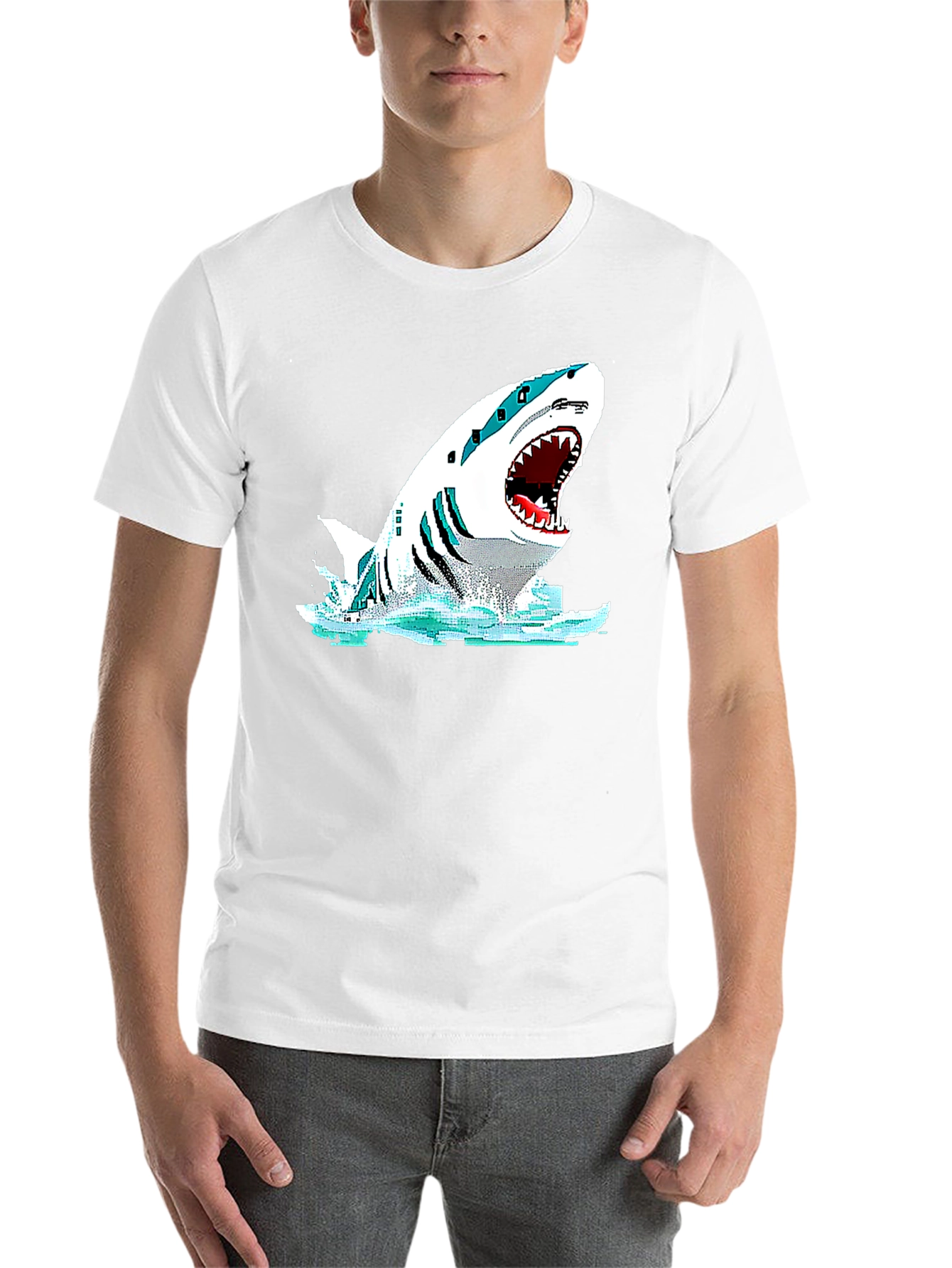 Shark Graphic Black T-Shirt - Pixelated Design - 14
