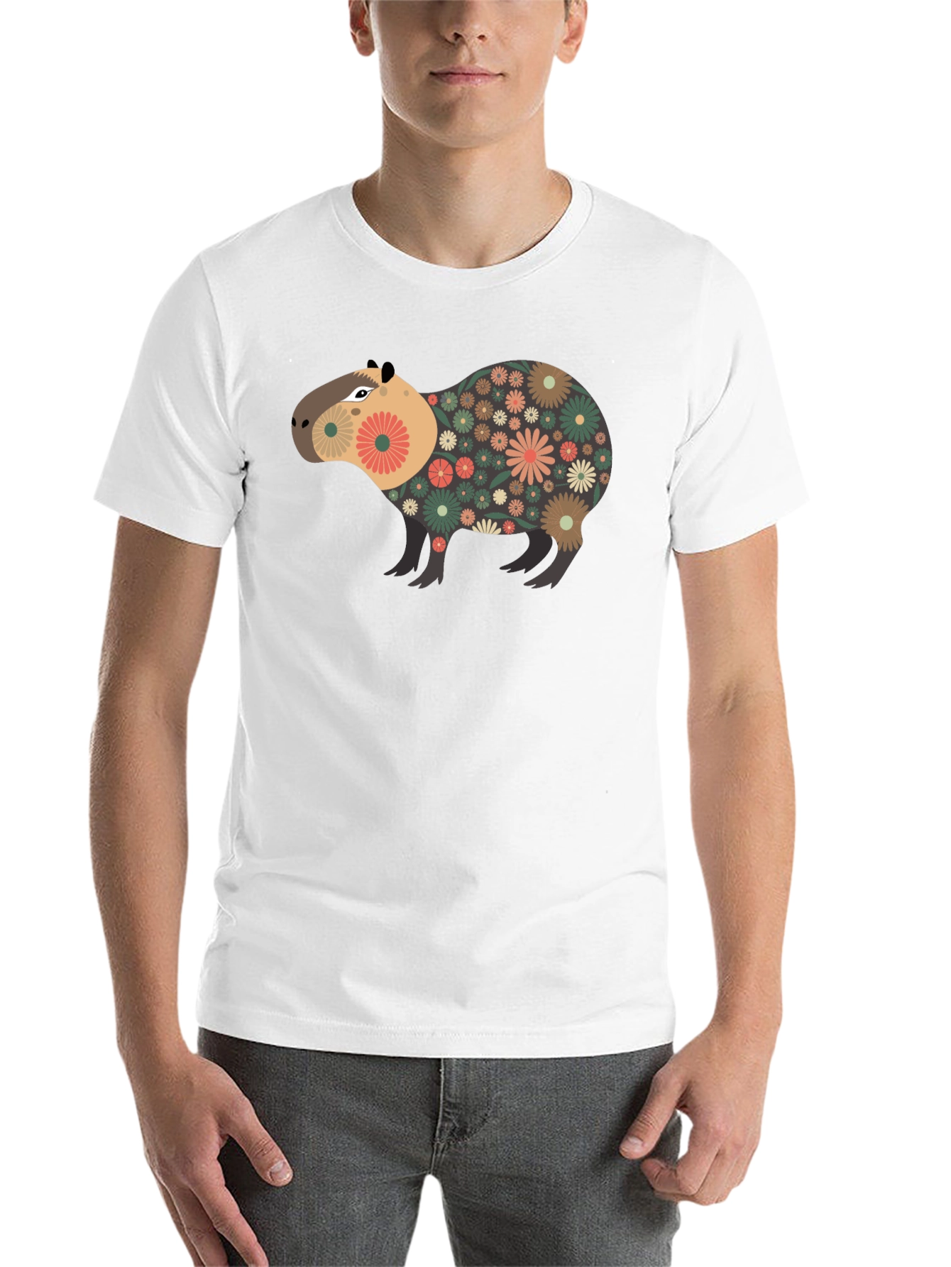 Black Floral Capybara Graphic Tee - Unique Design view 14