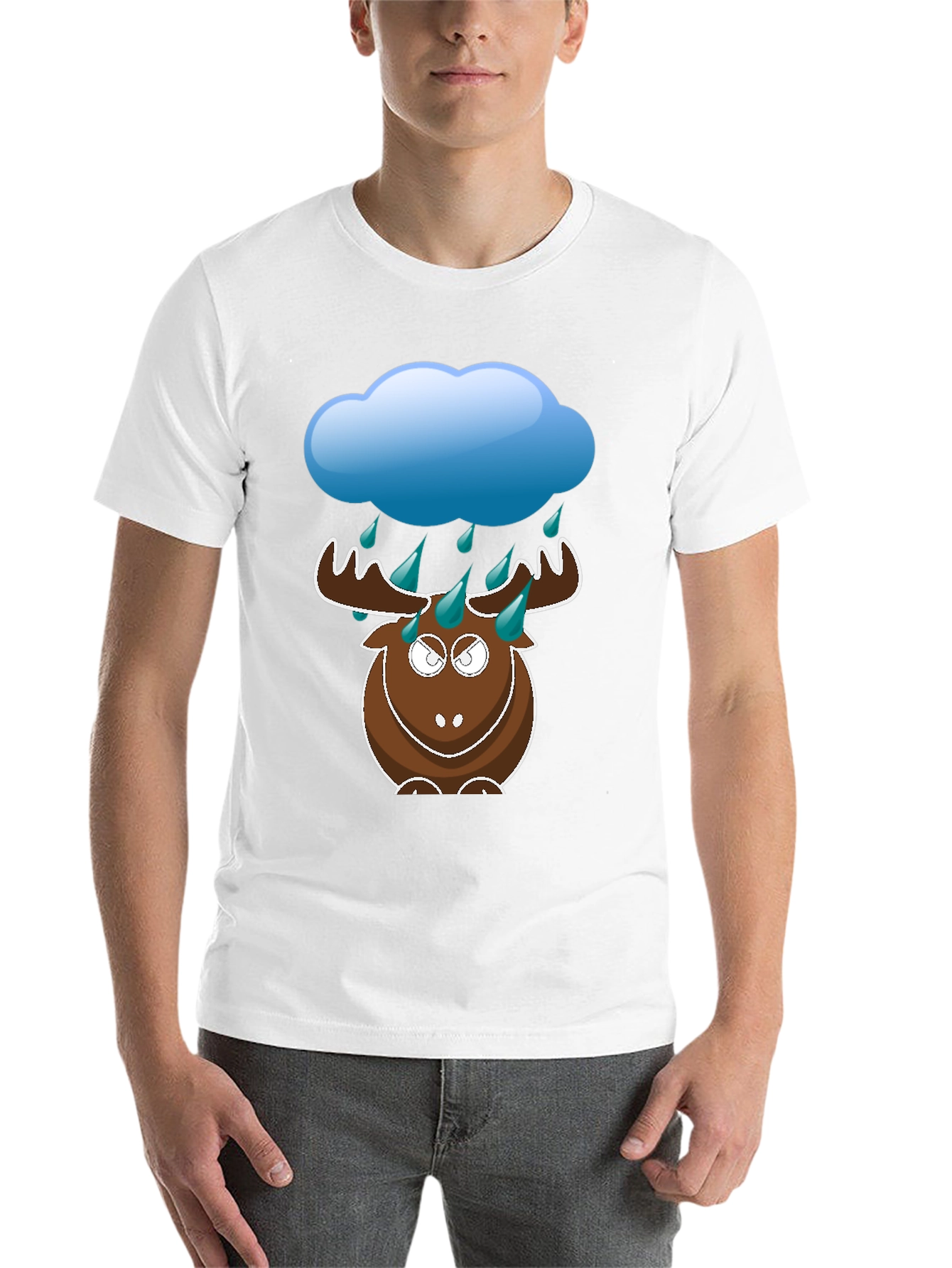 Black Humorous Rainy Moose Black T-Shirt view 14