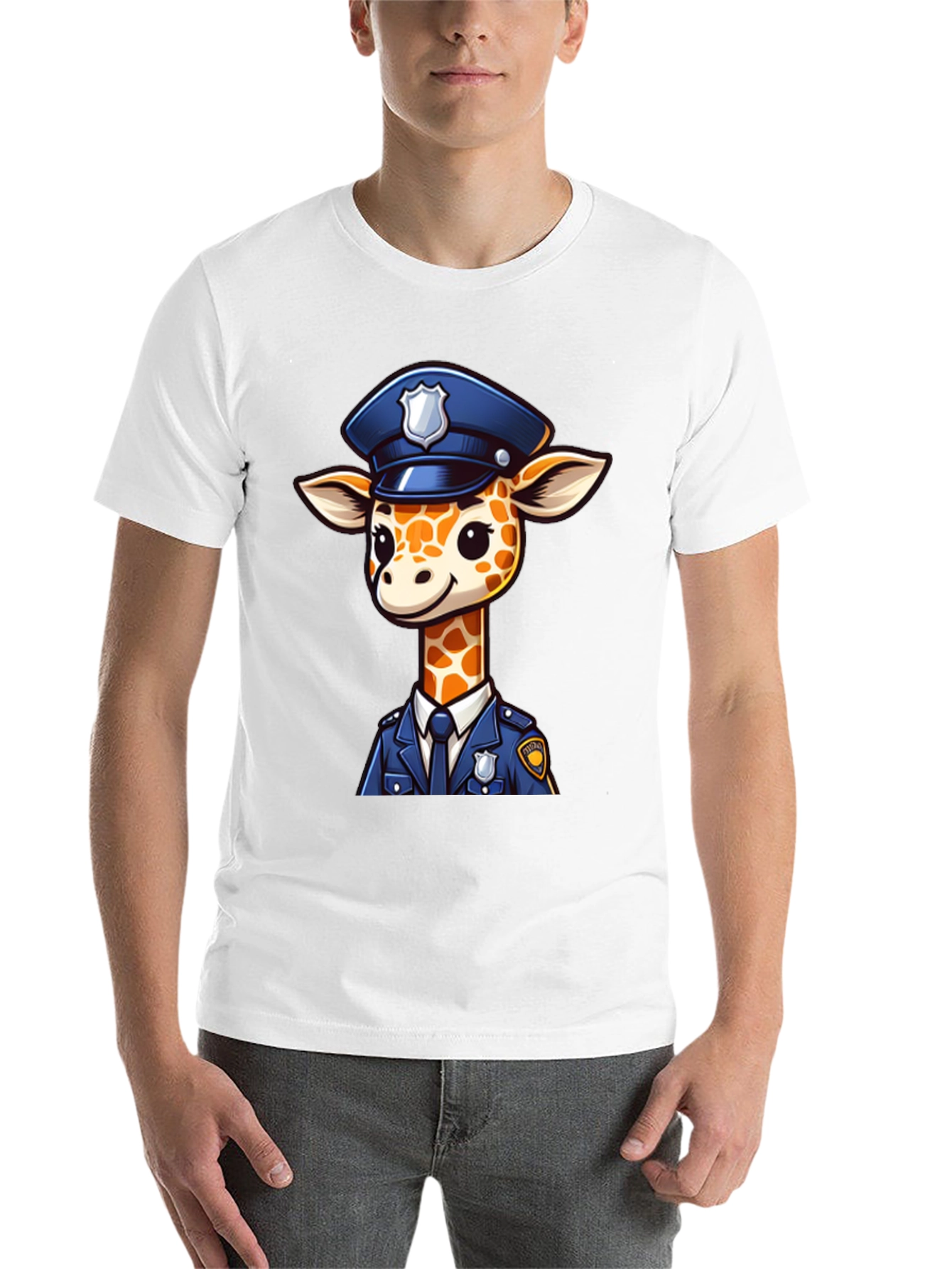Black Giraffe Police Officer Black T-Shirt view 14