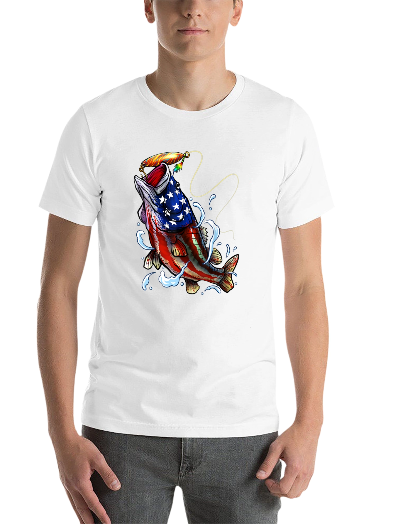 Black American Flag Bass Fishing Graphic T-Shirt view 14