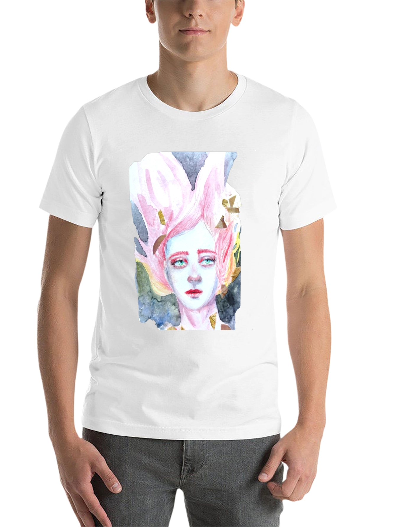 Black Watercolor Portrait Graphic T-Shirt view 14