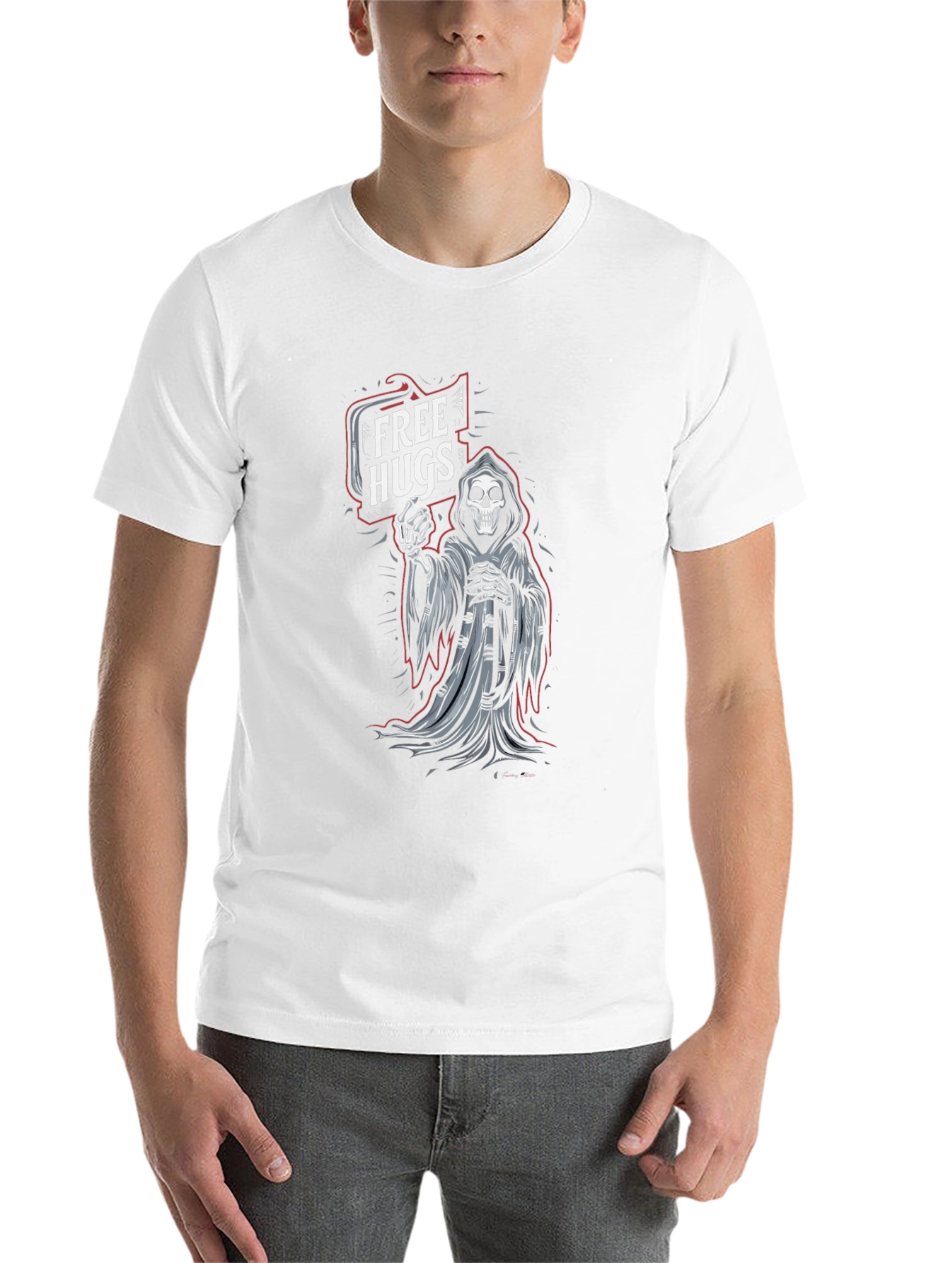 Black Free Hugs Grim Reaper Graphic T-Shirt - Black view 14