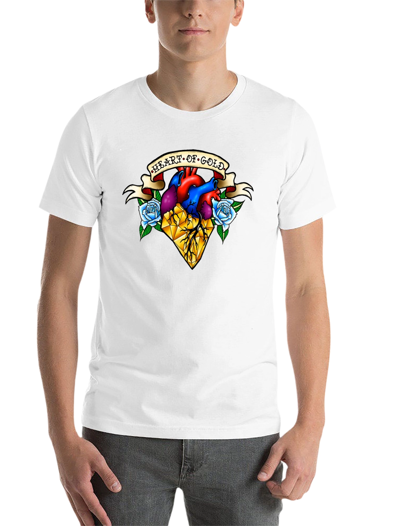 Black Heart of Gold Graphic T-Shirt - Unique Tattoo Style Design view 14