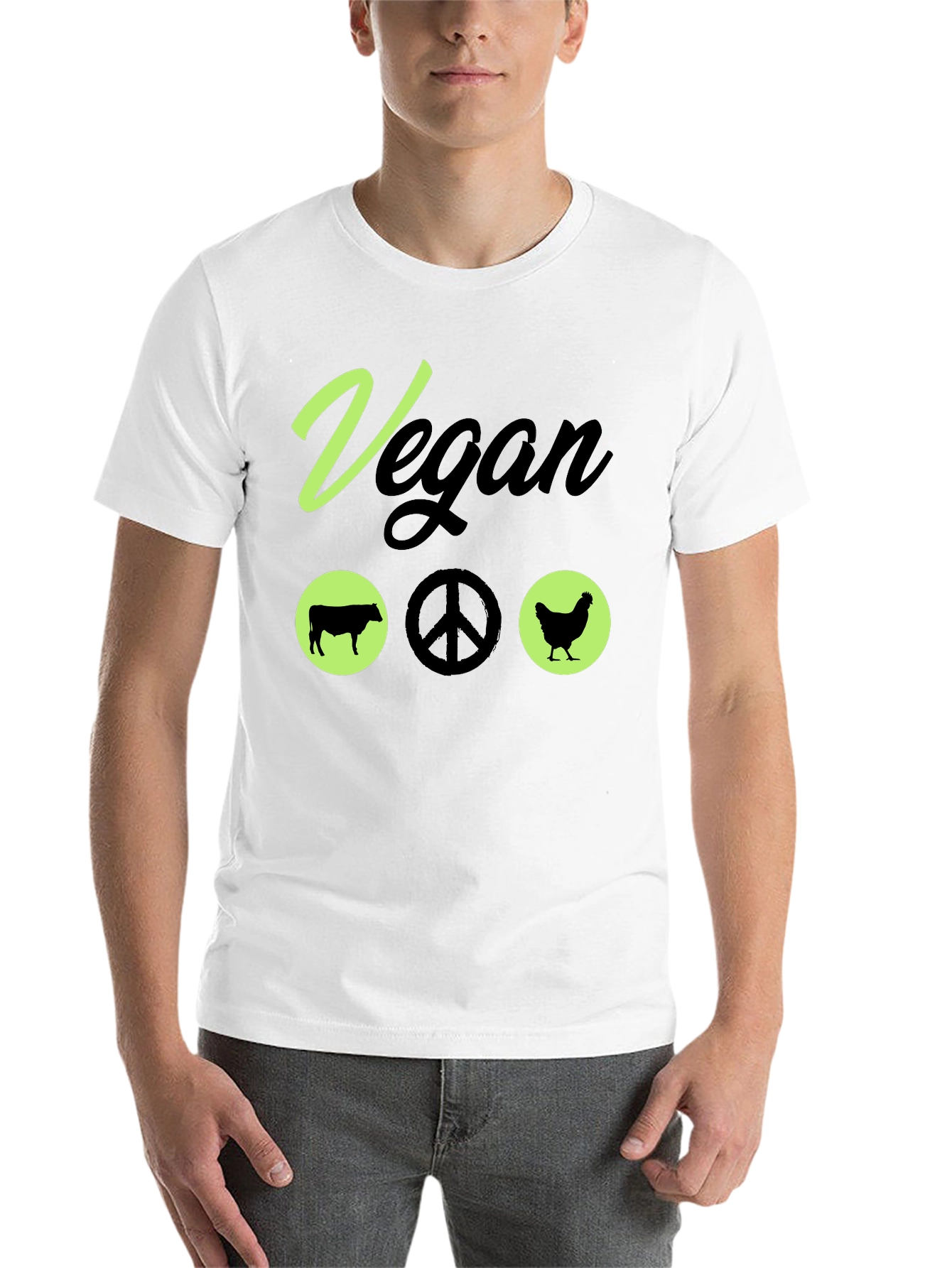 Black Vegan Peace T-Shirt Animal Lover Vegetarian Tee view 14