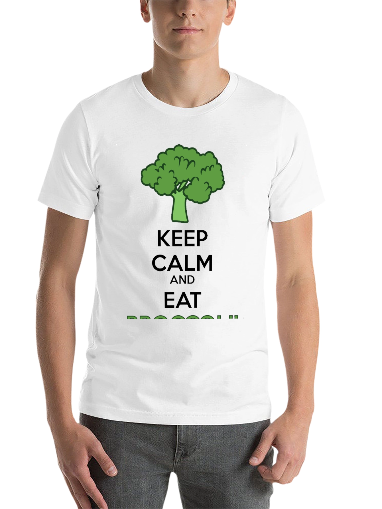 Black Keep Calm Eat Broccoli T-Shirt - Funny Vegan Tee view 14