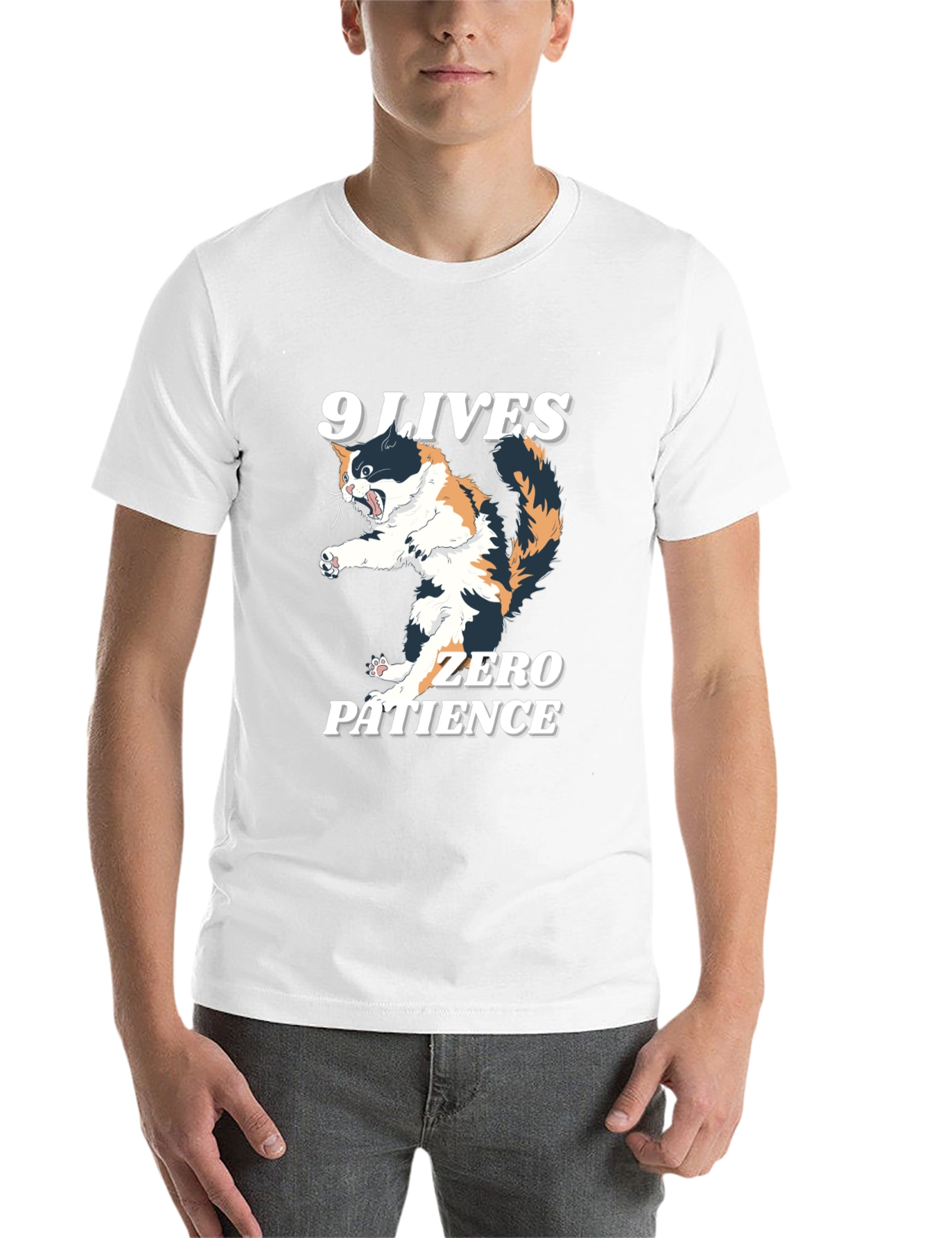 Black 9 Lives Zero Patience Cat Graphic Tee view 14
