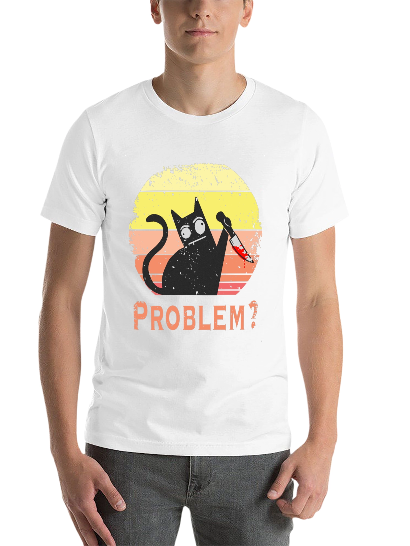 Black Problem Cat T-Shirt - Funny Graphic Tee view 14