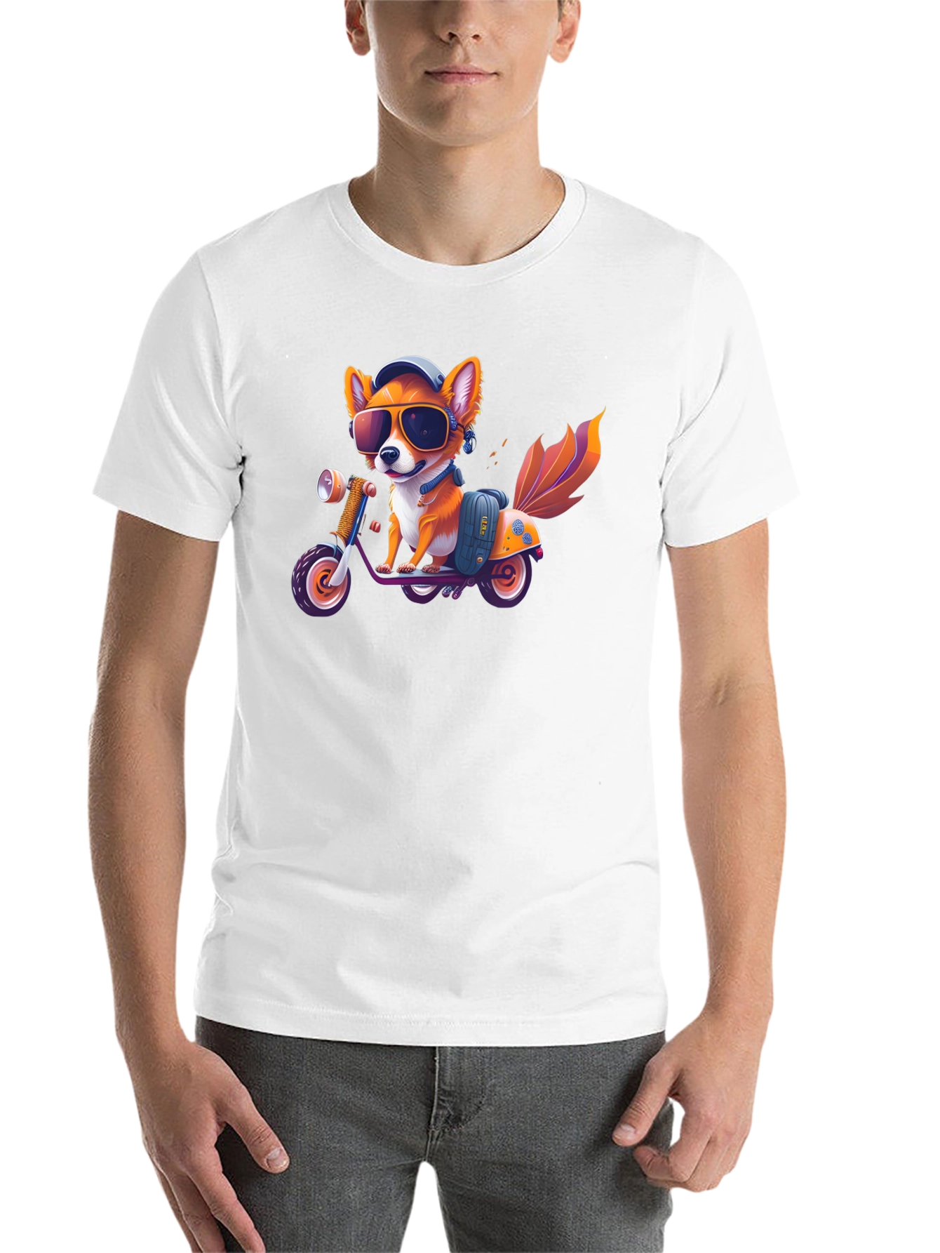Black Cool Fox on Scooter Graphic T-Shirt view 14