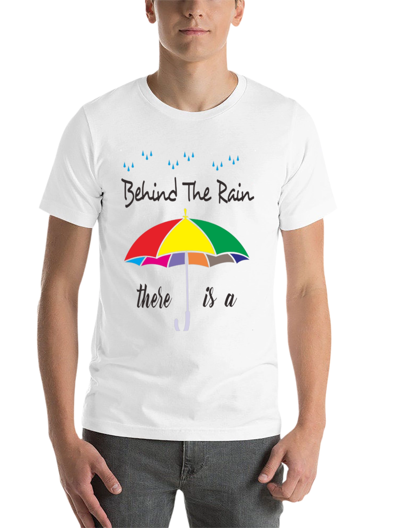 Black Behind The Rain T-Shirt - Colorful Umbrella Graphic Tee view 14