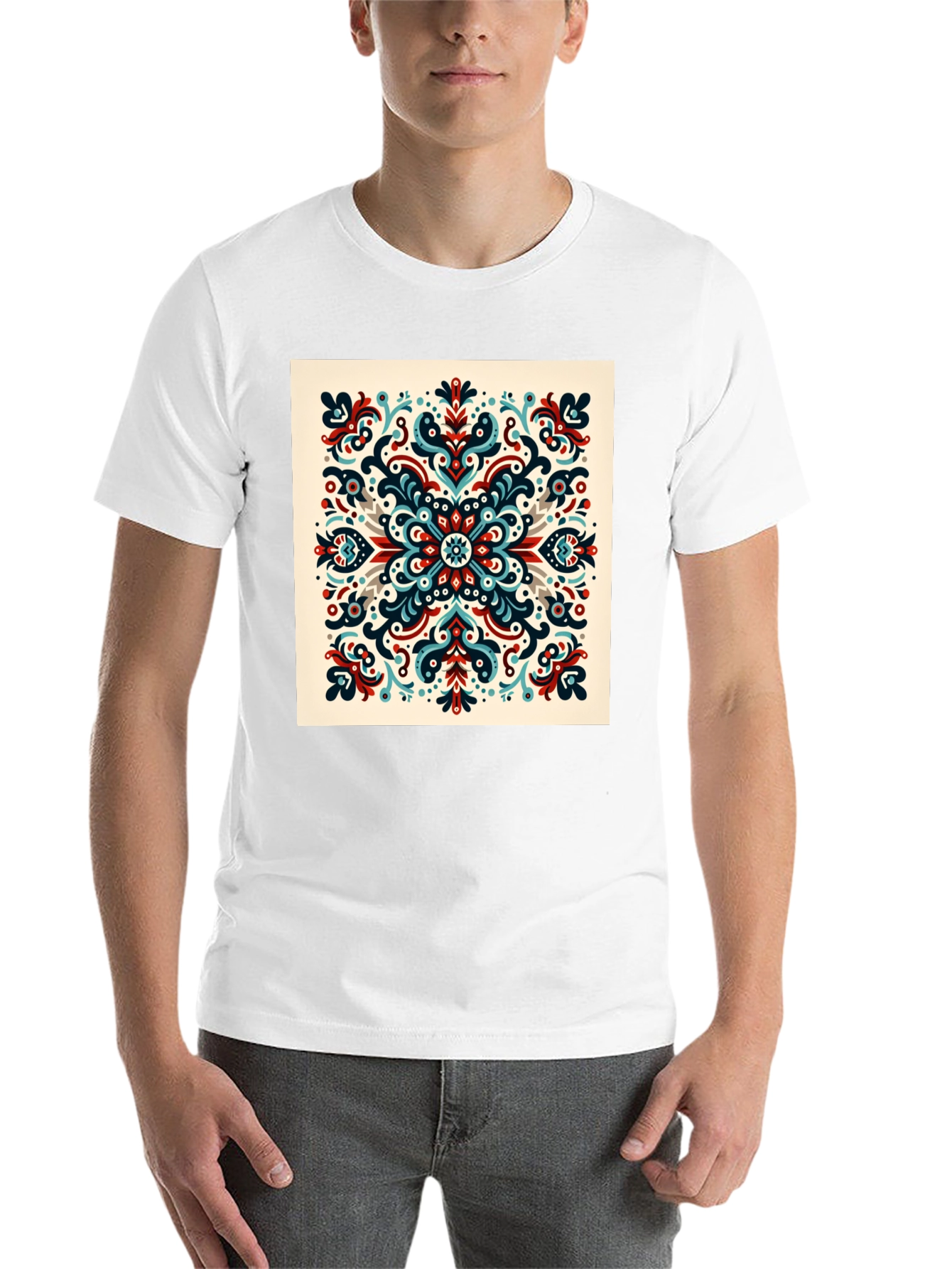 Black Ornamental Mandala Graphic Print Black T-Shirt view 14
