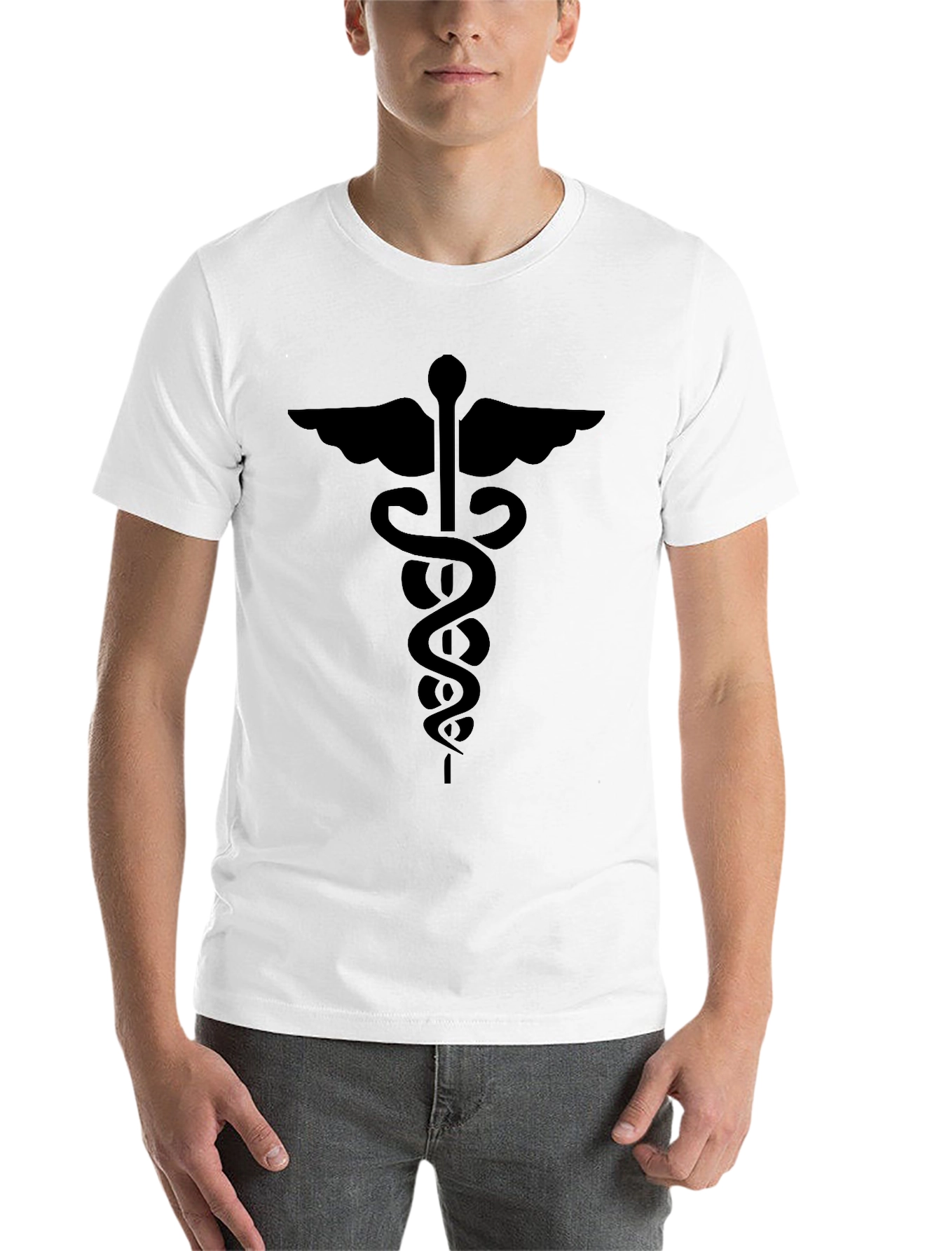 Black Caduceus Symbol Graphic T-Shirt - Black view 14