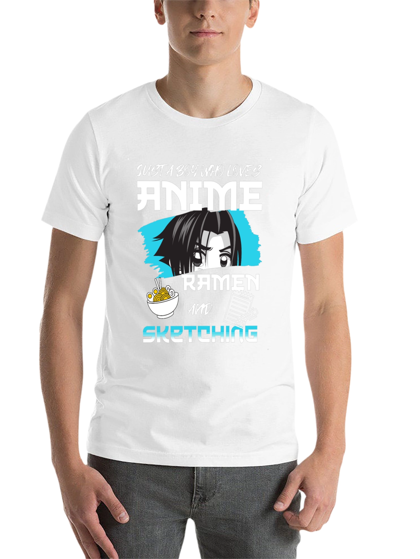 Black Anime Ramen Sketching Graphic Tee - Just a Boy Who Loves view 14