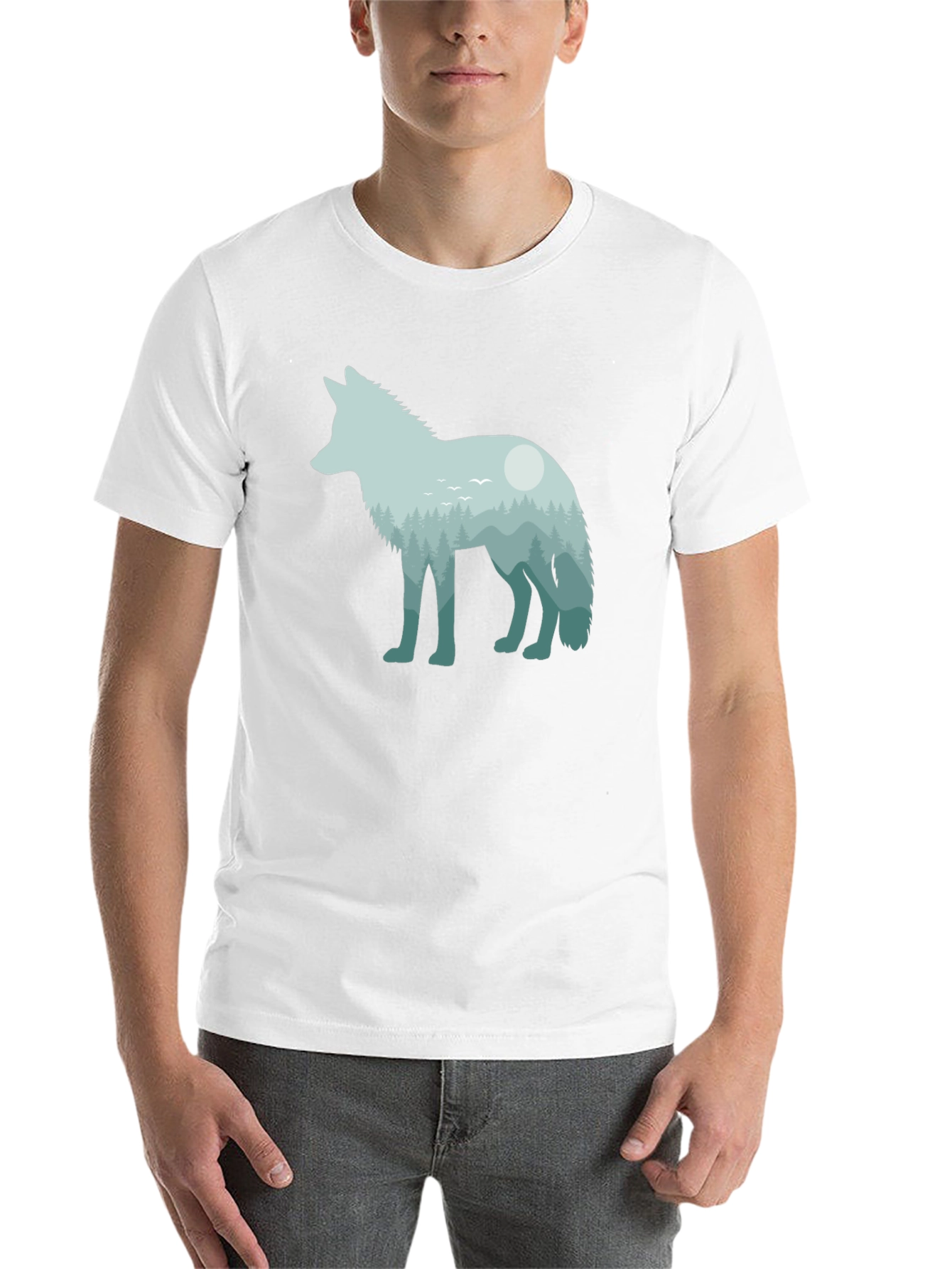 Black Wolf Nature Scene Graphic Tee - Unisex Black T-Shirt view 14