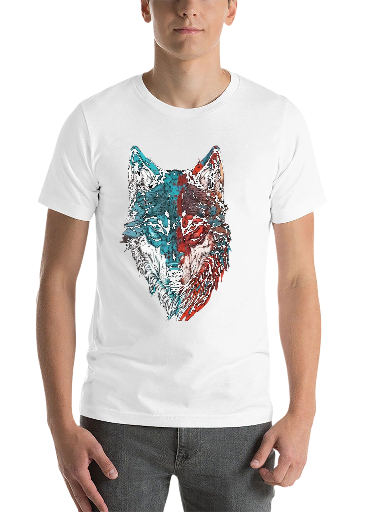 Black Wolf Graphic Print Men's T-Shirt view 14