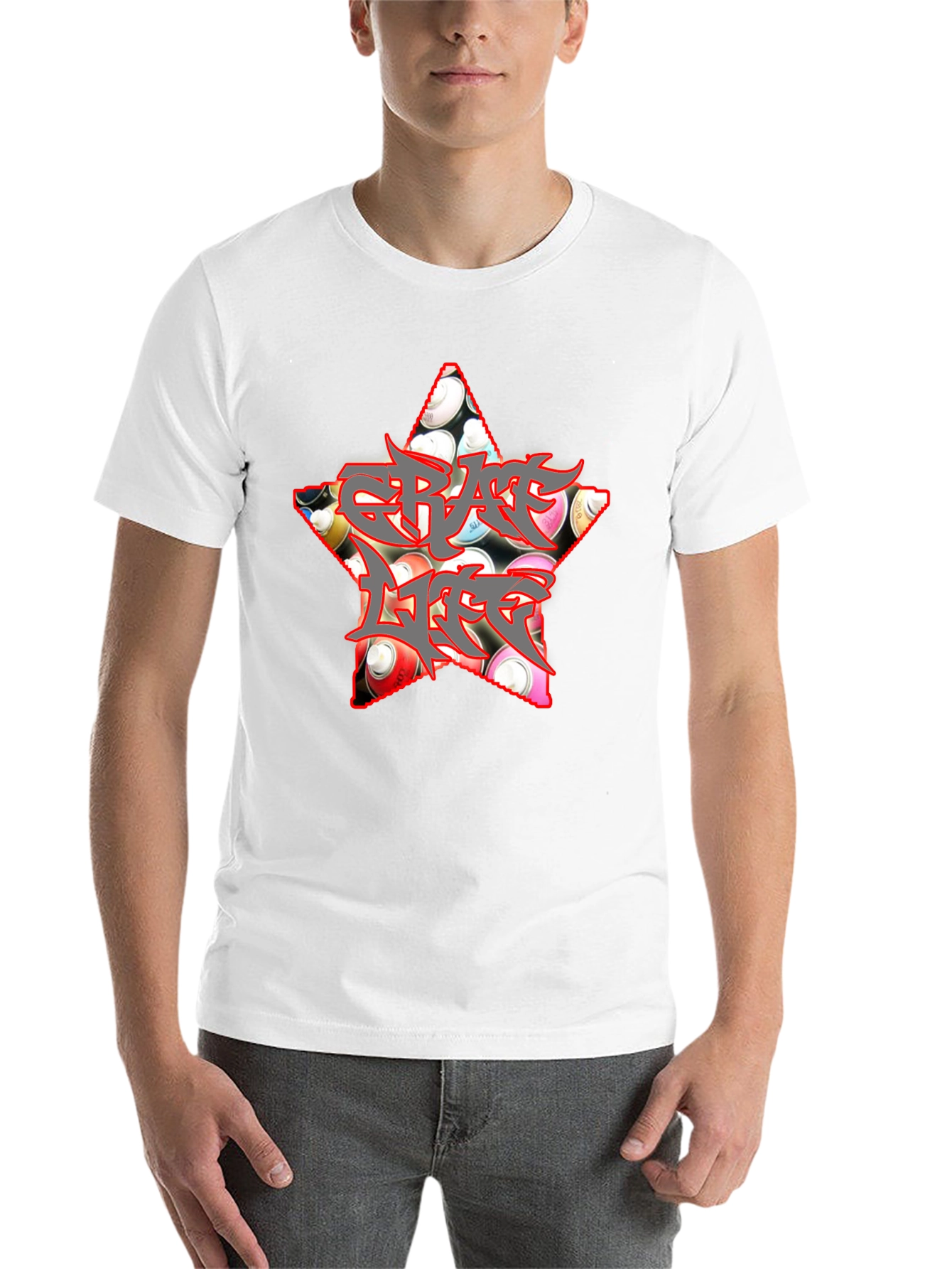Black Graffiti Life Star T-Shirt - Unique Graphic Tee view 14