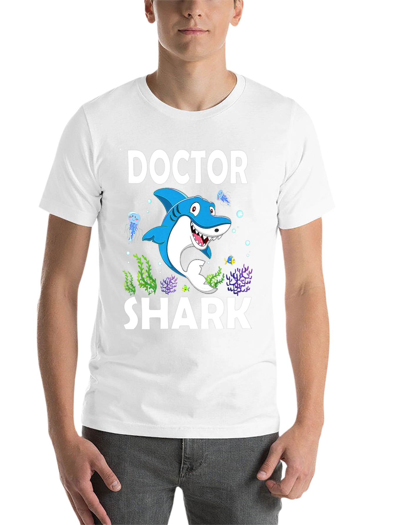 Black Doctor Shark Graphic Tee - Funny Cartoon Shirt view 14