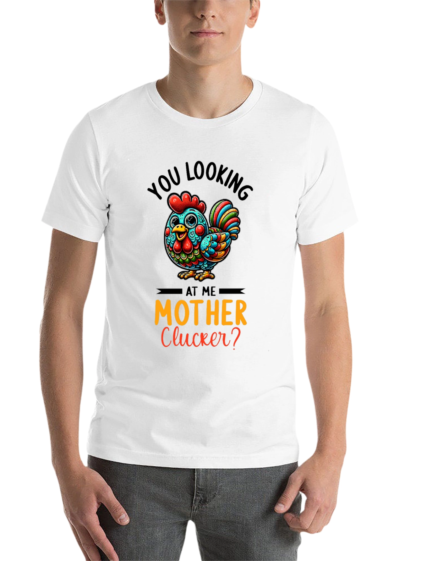 Black Funny Chicken Graphic Tee - You Looking at Me Mother Clucker view 14
