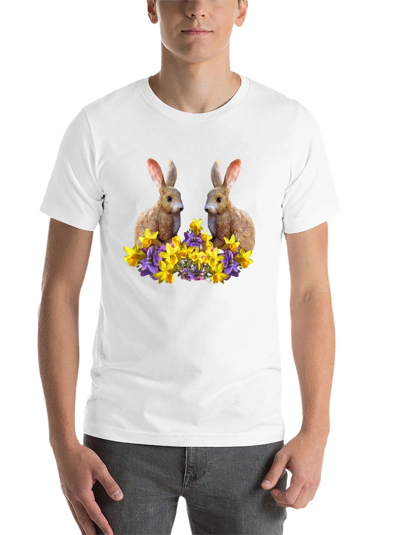 Black Bunny & Floral Print Black T-Shirt view 14