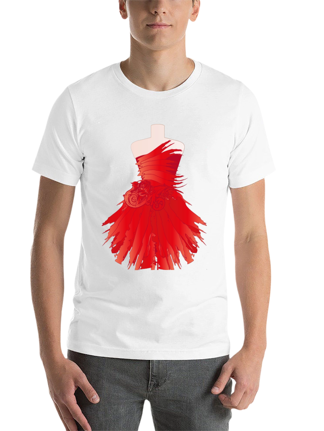 Black Statement Black Tee with Red Dress Design view 14