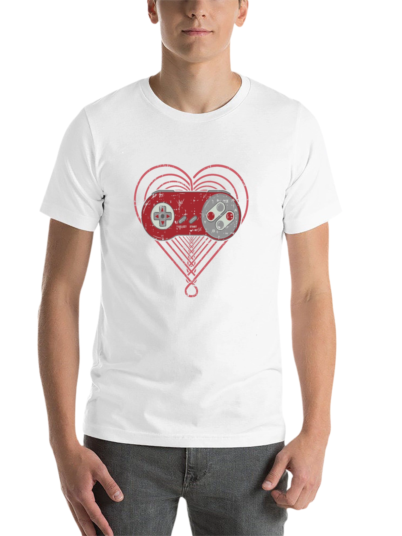 Black Retro Gamer Heart T-Shirt - Black Cotton Tee view 14