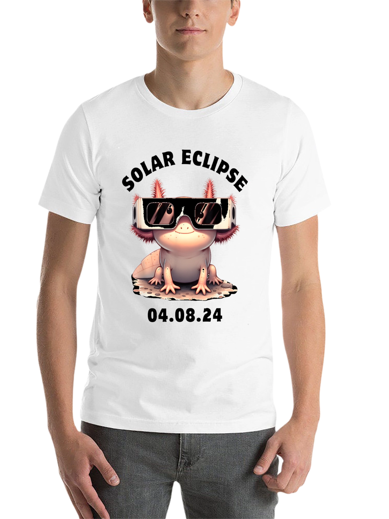 Black Solar Eclipse Axolotl T-Shirt - August 4, 2024 view 14
