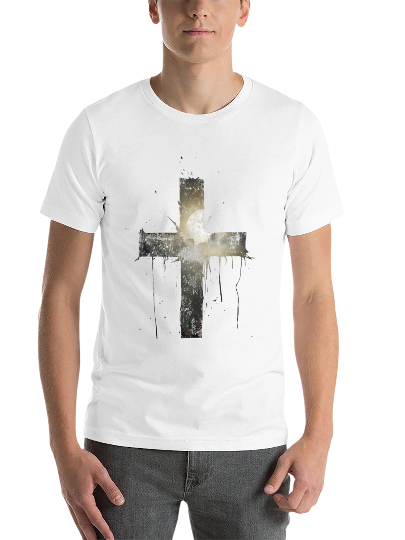 Black Grunge Cross Graphic Print Tee - Black view 14