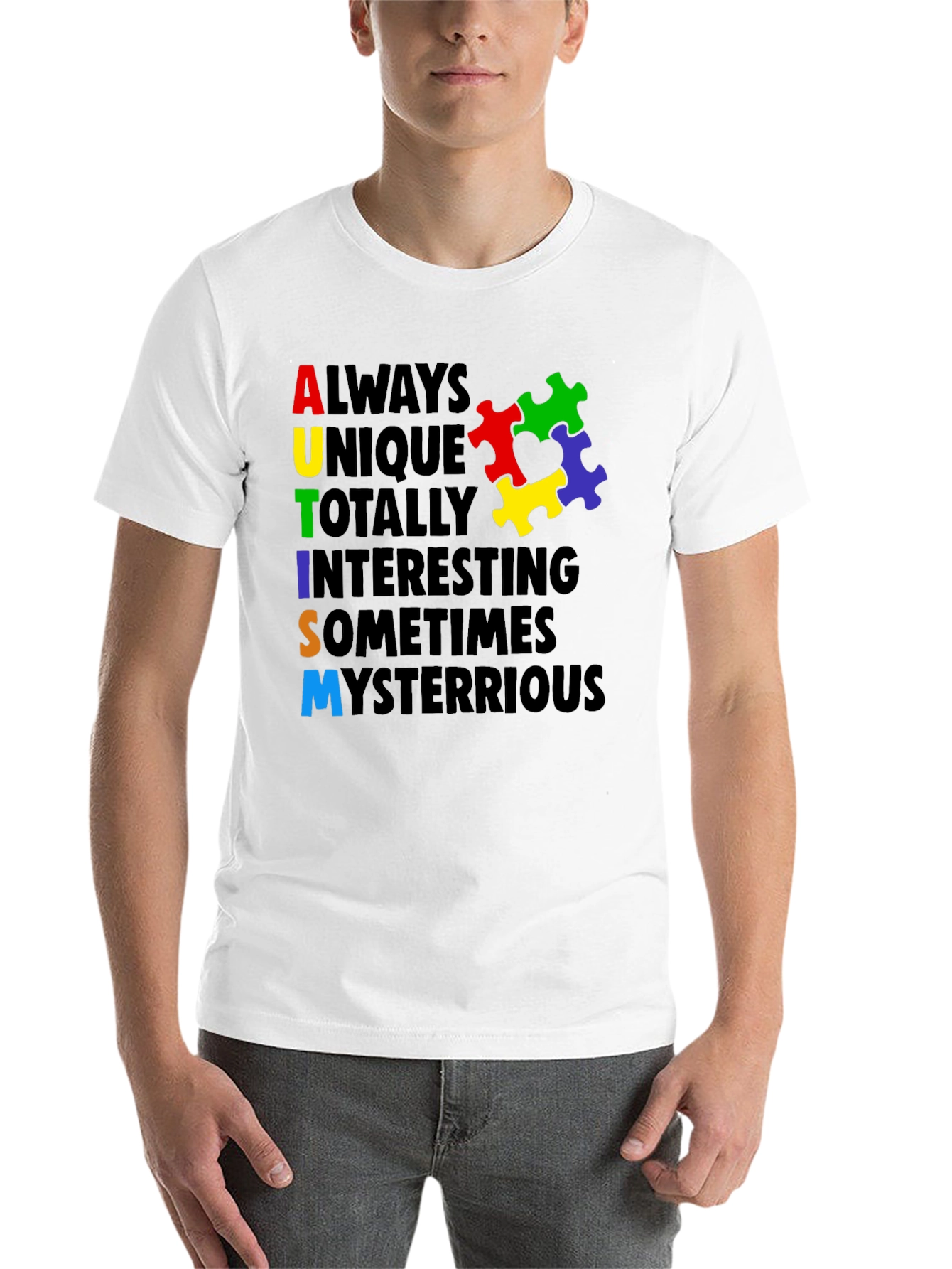 Black Autism Awareness T-Shirt - Colorful Puzzle Design view 14