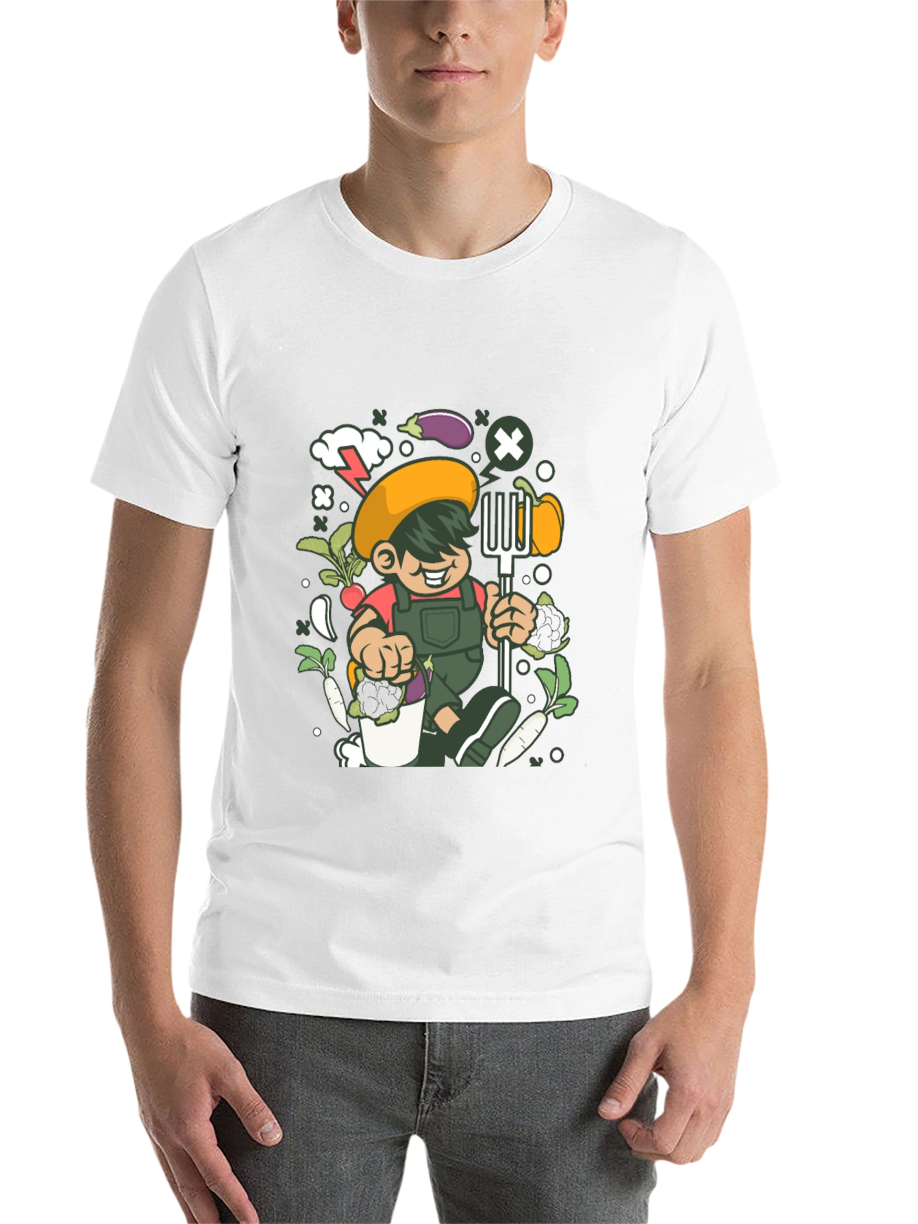 Black Gardener Cartoon T-Shirt, Black Unisex Tee view 14