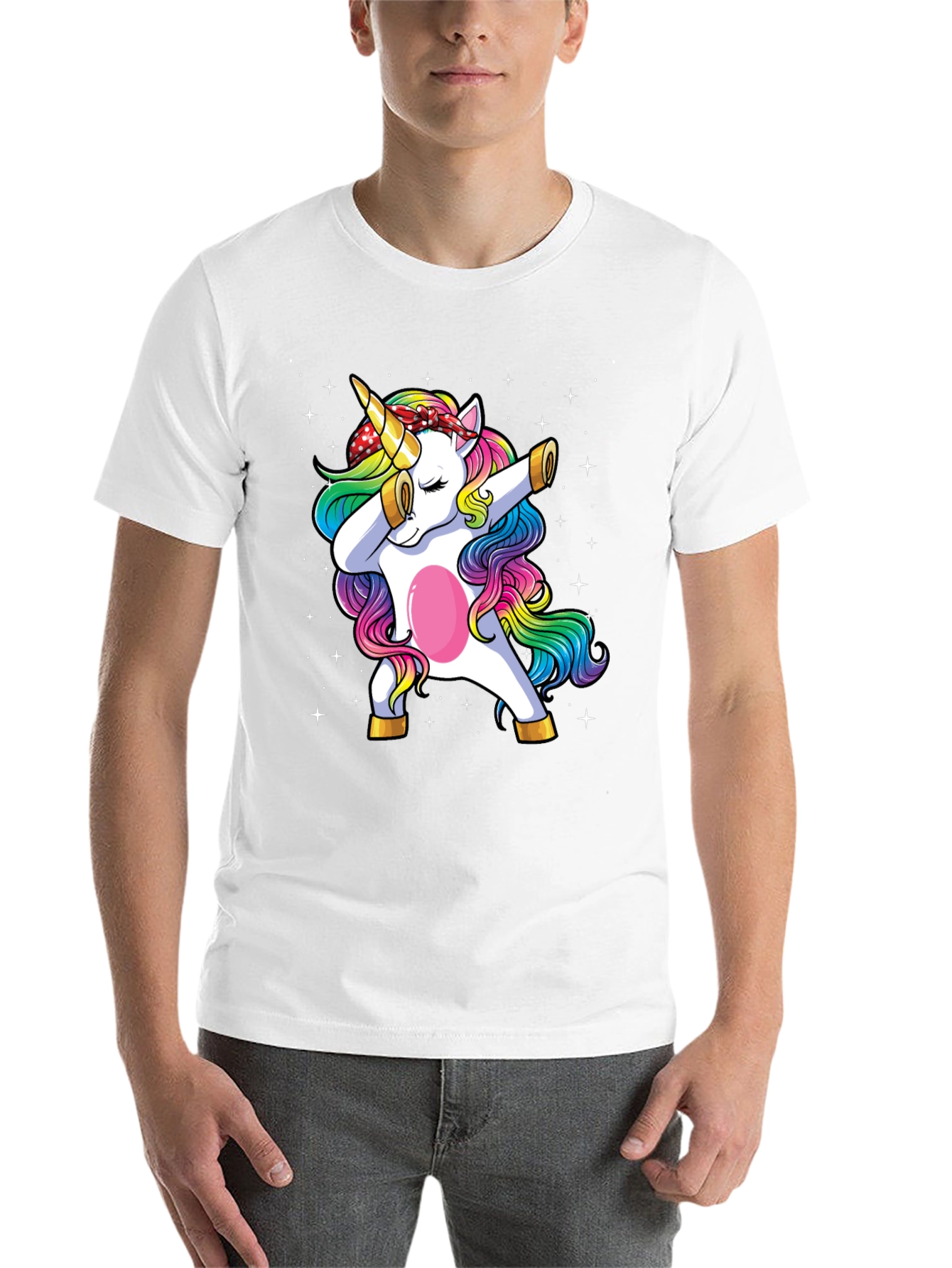 Black Dabbing Unicorn Graphic Tee - Men's Black T-Shirt view 14