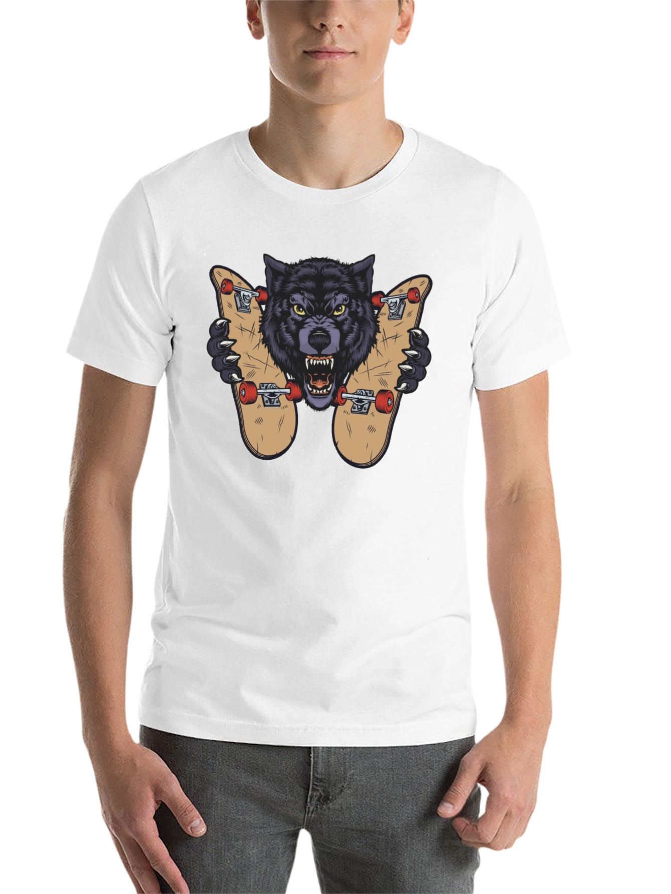 Black Wolf Skateboard Graphic Tee - Cool Streetwear Design view 14