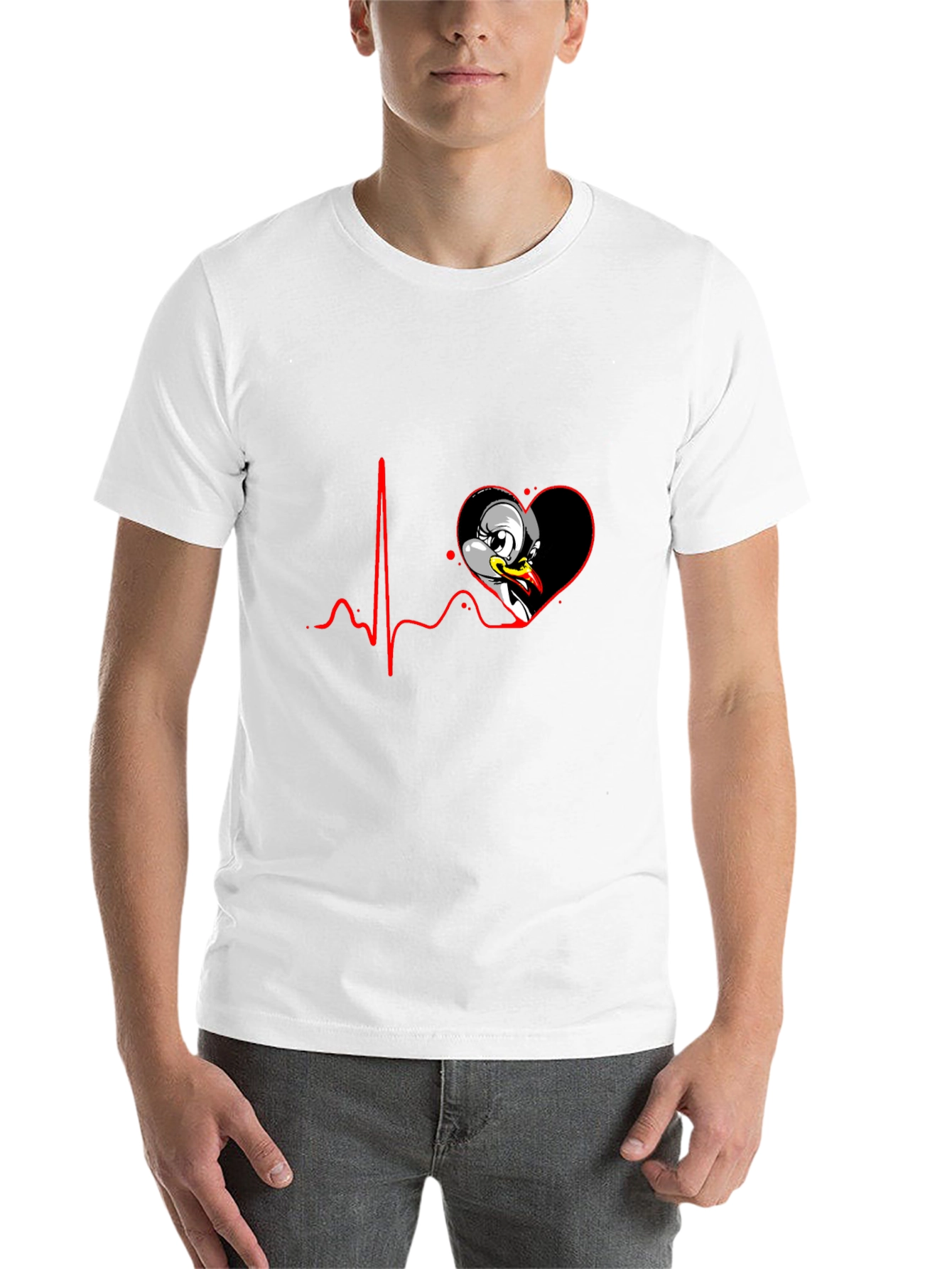 Black Cartoon Heartbeat Duck Tee view 14