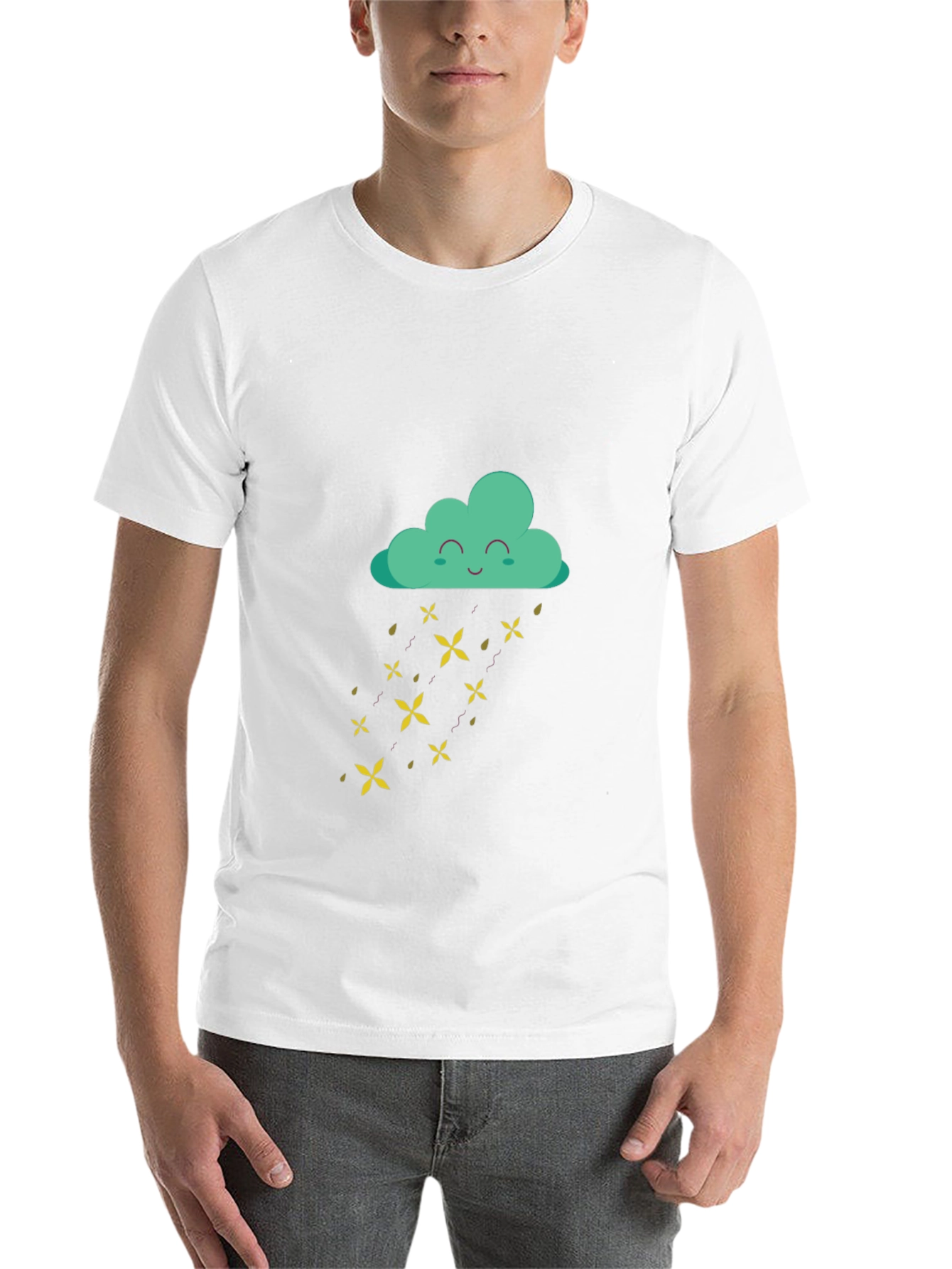 Black Happy Cloud Rain T-Shirt - Fun Graphic Tee view 14