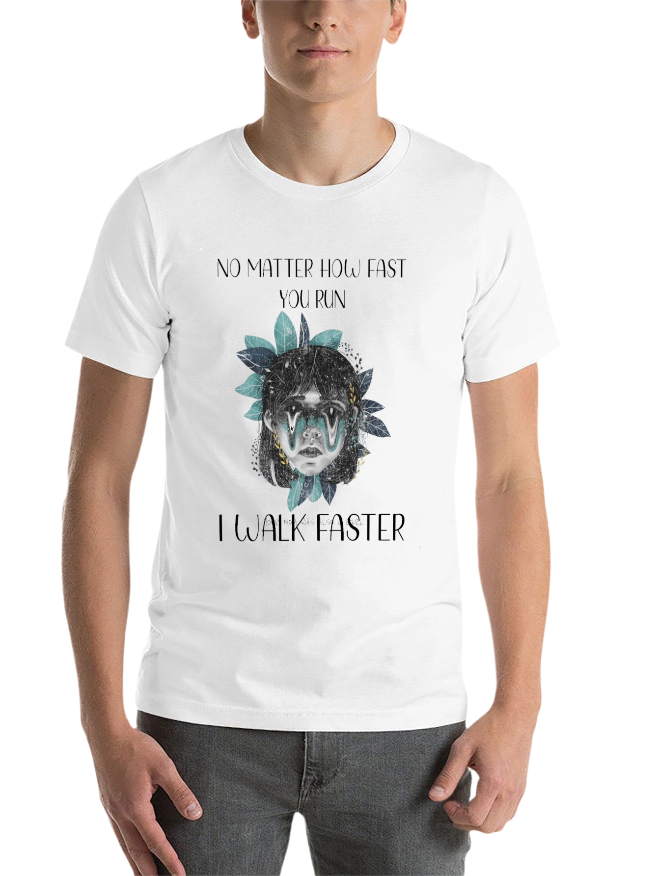 Black Humorous "I Walk Faster" Graphic Tee view 14
