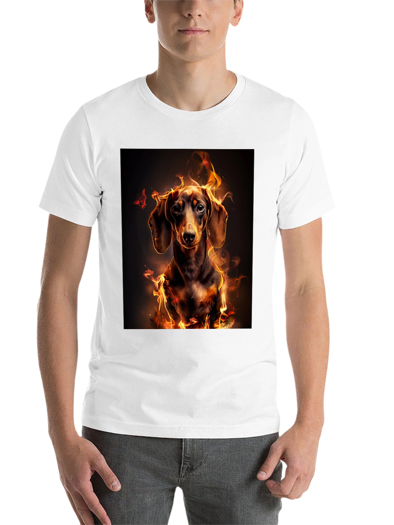 Black Fiery Dachshund Graphic Tee - Men's Black T-Shirt view 14