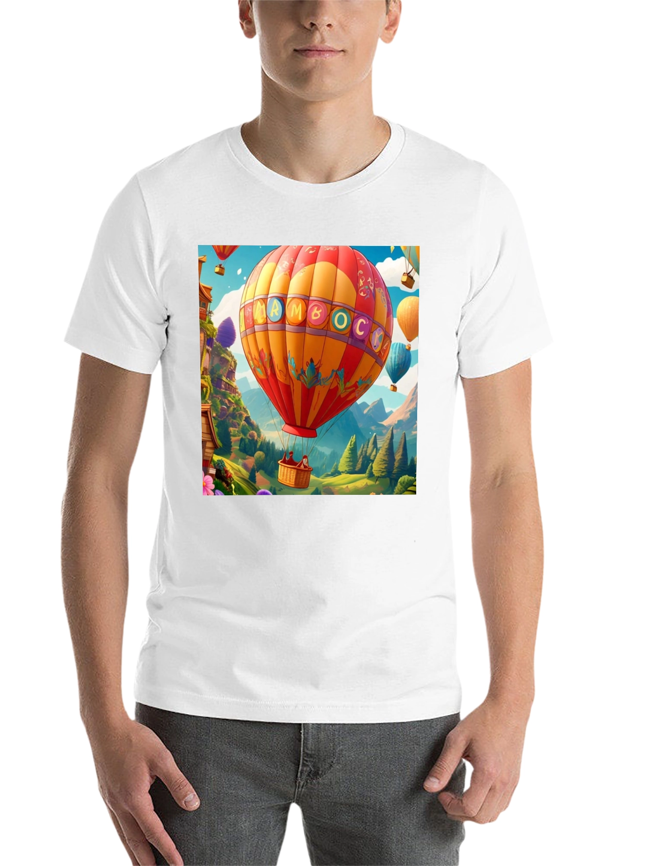 Black Cartoon Hot Air Balloon Graphic Tee view 14