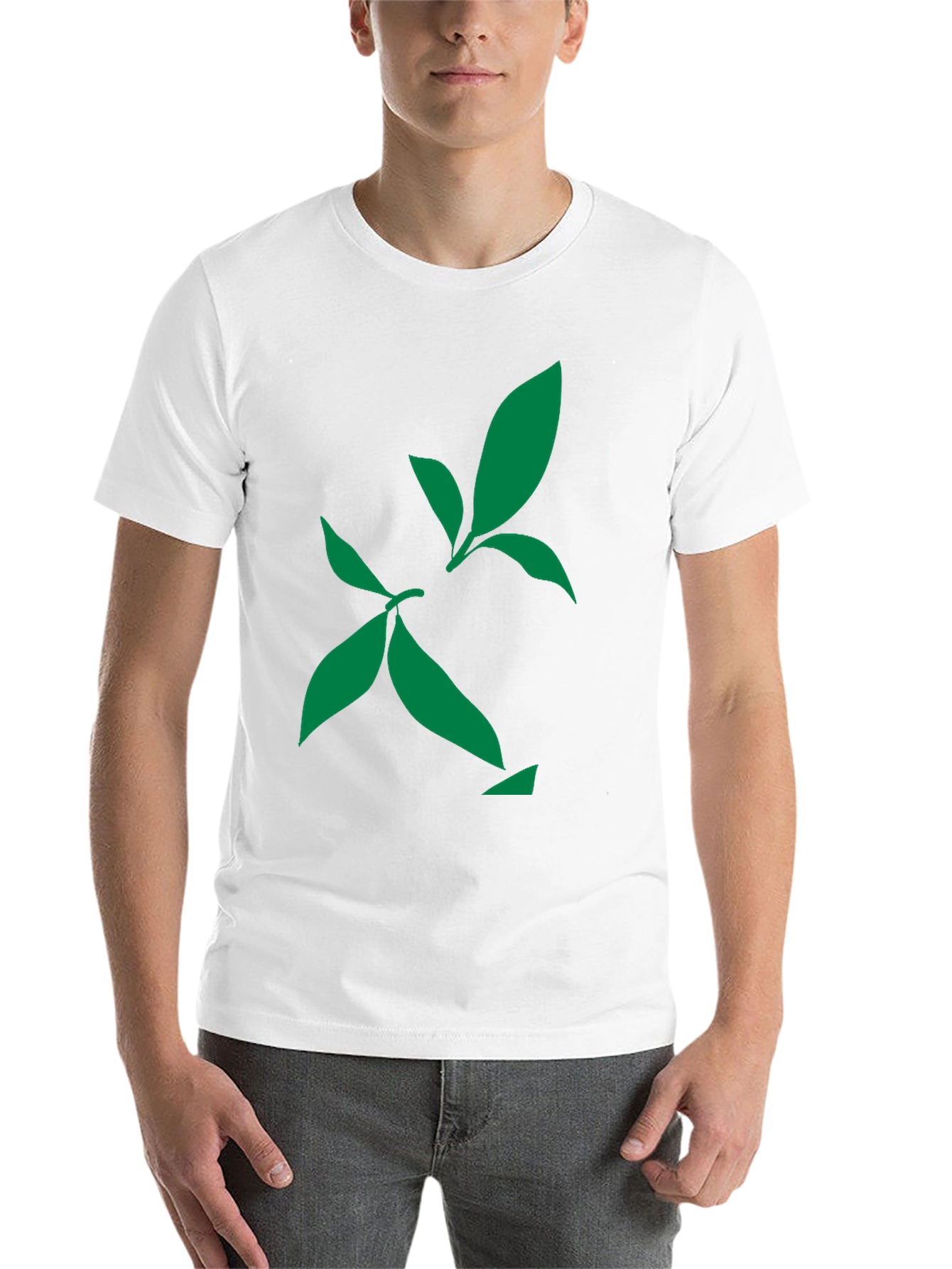 Black Green Leaf Design Black T-Shirt view 14