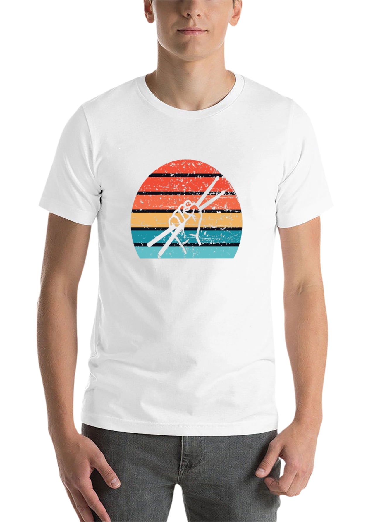 Black Retro Drummer T-Shirt - Vintage Drum Sticks Sunset Design view 14