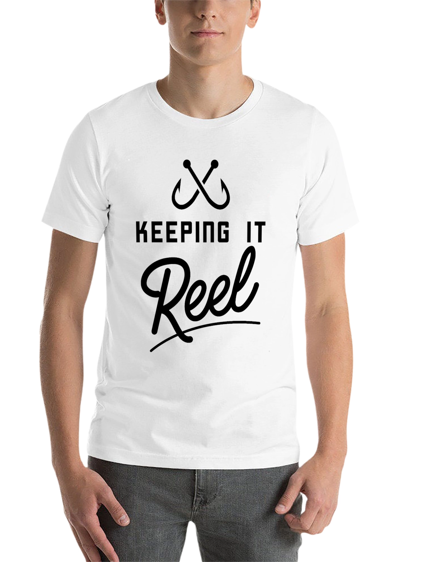 Black Keeping it Reel Black T-Shirt - Fishing Hook Design view 14