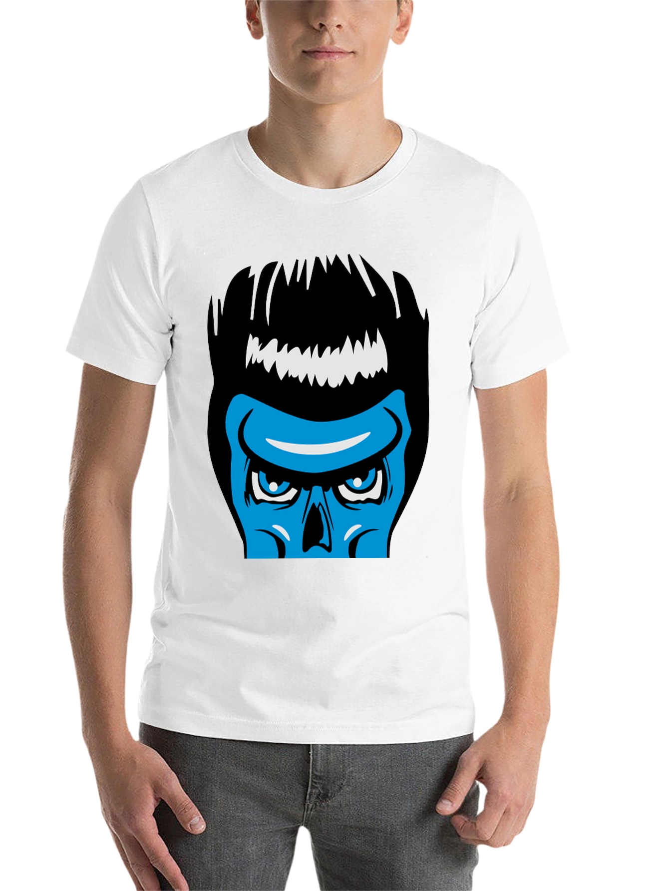 Black Blue Skull Graphic Black T-Shirt - Cool & Edgy Design view 14